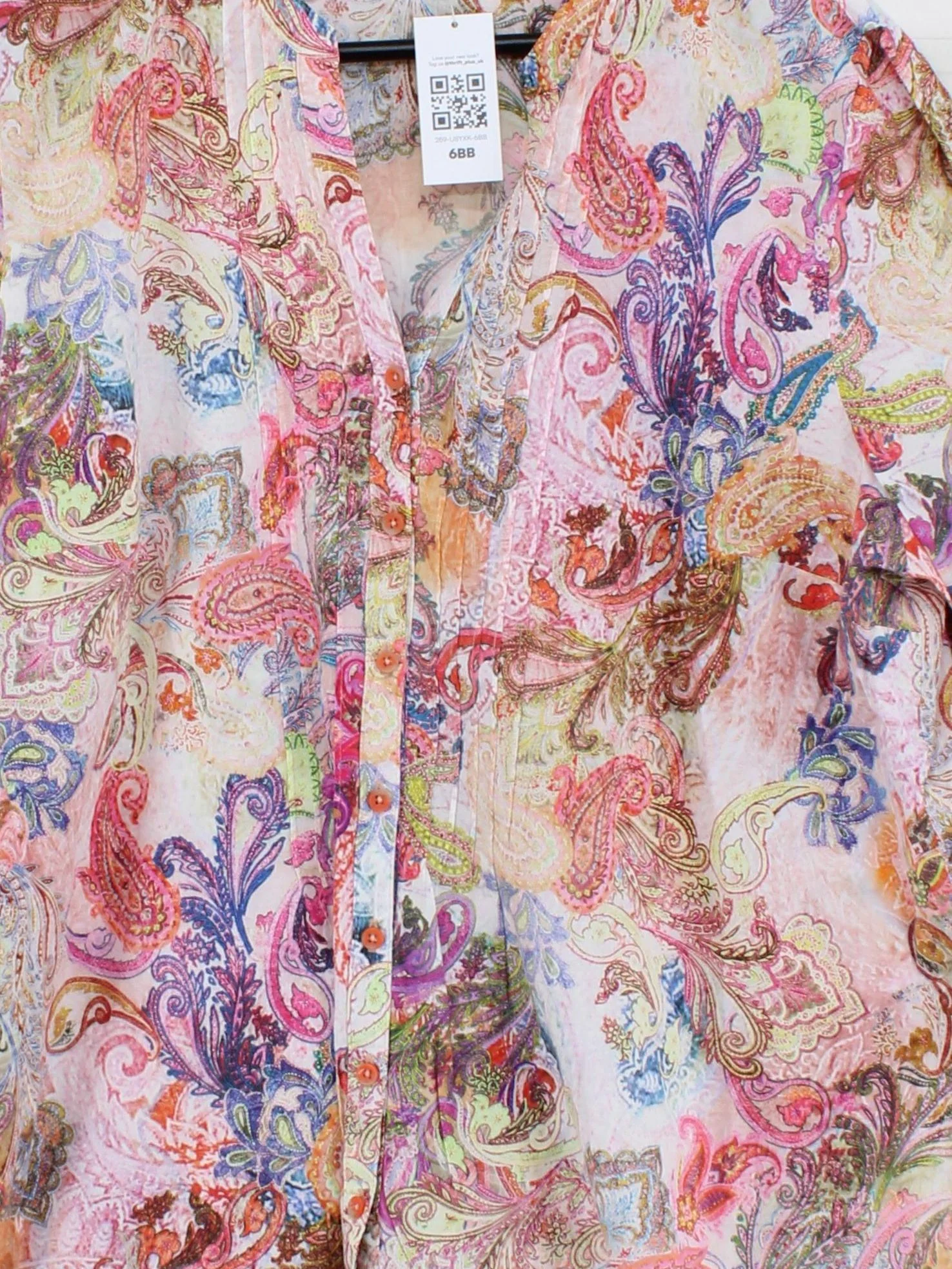 Erfo Women's Blouse UK 18 Multi Paisley 100% Cotton 3/4 Sleeve V-Neck Basic - Image 3