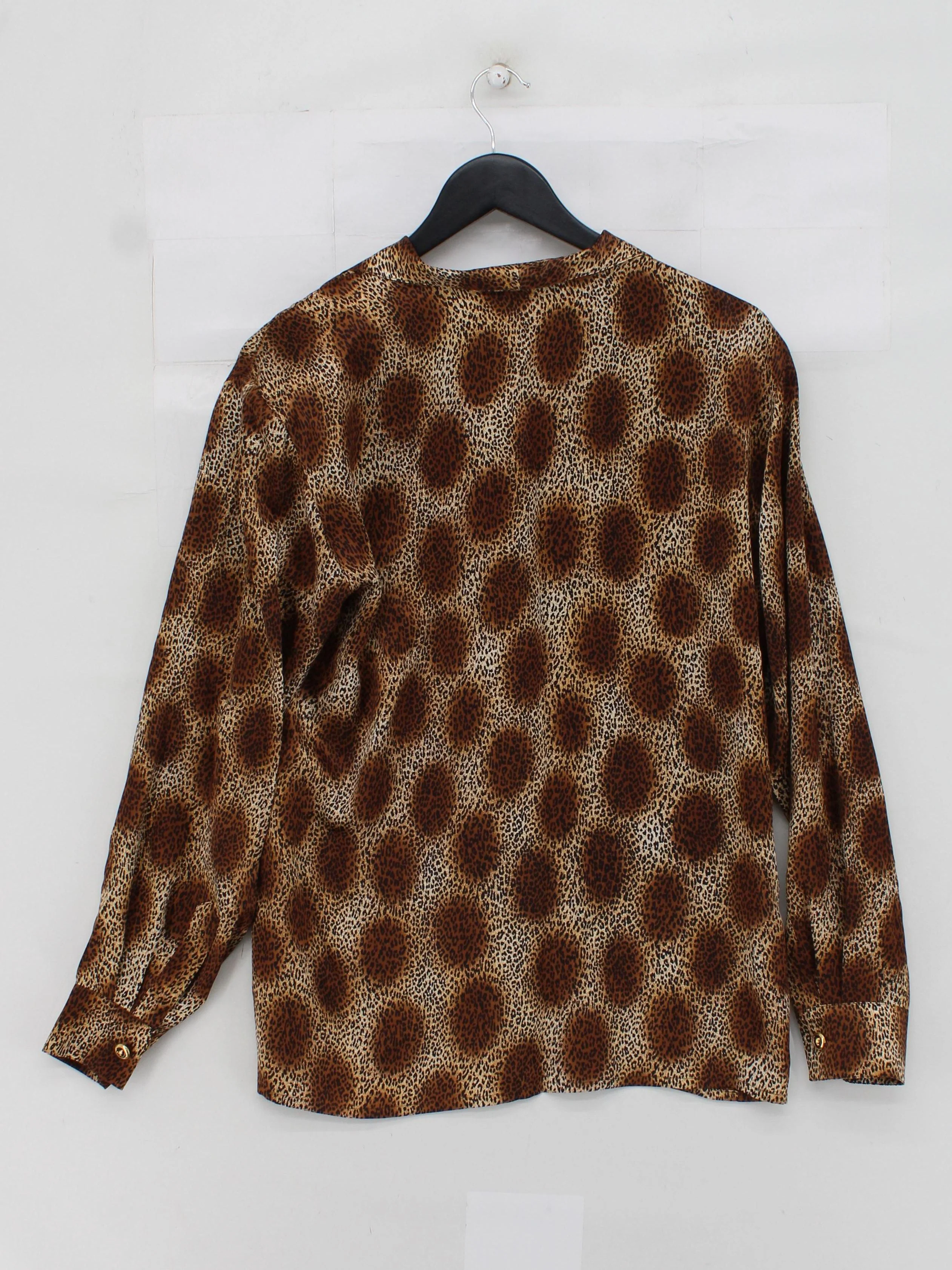 ESCADA Women's Shirt S Brown Animal Print 100% Silk Long Sleeve Collared Basic - Image 2
