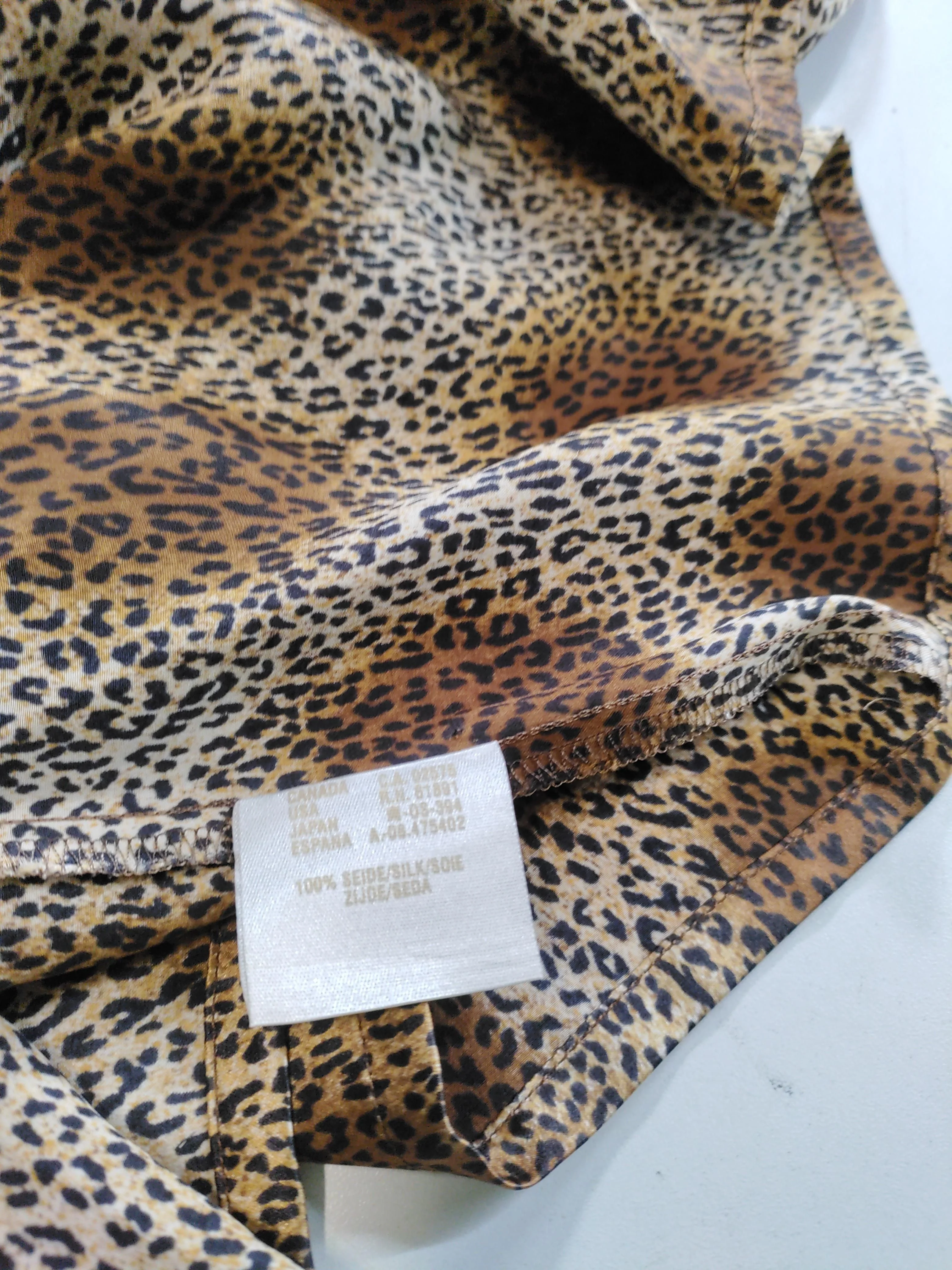 ESCADA Women's Shirt S Brown Animal Print 100% Silk Long Sleeve Collared Basic - Image 6