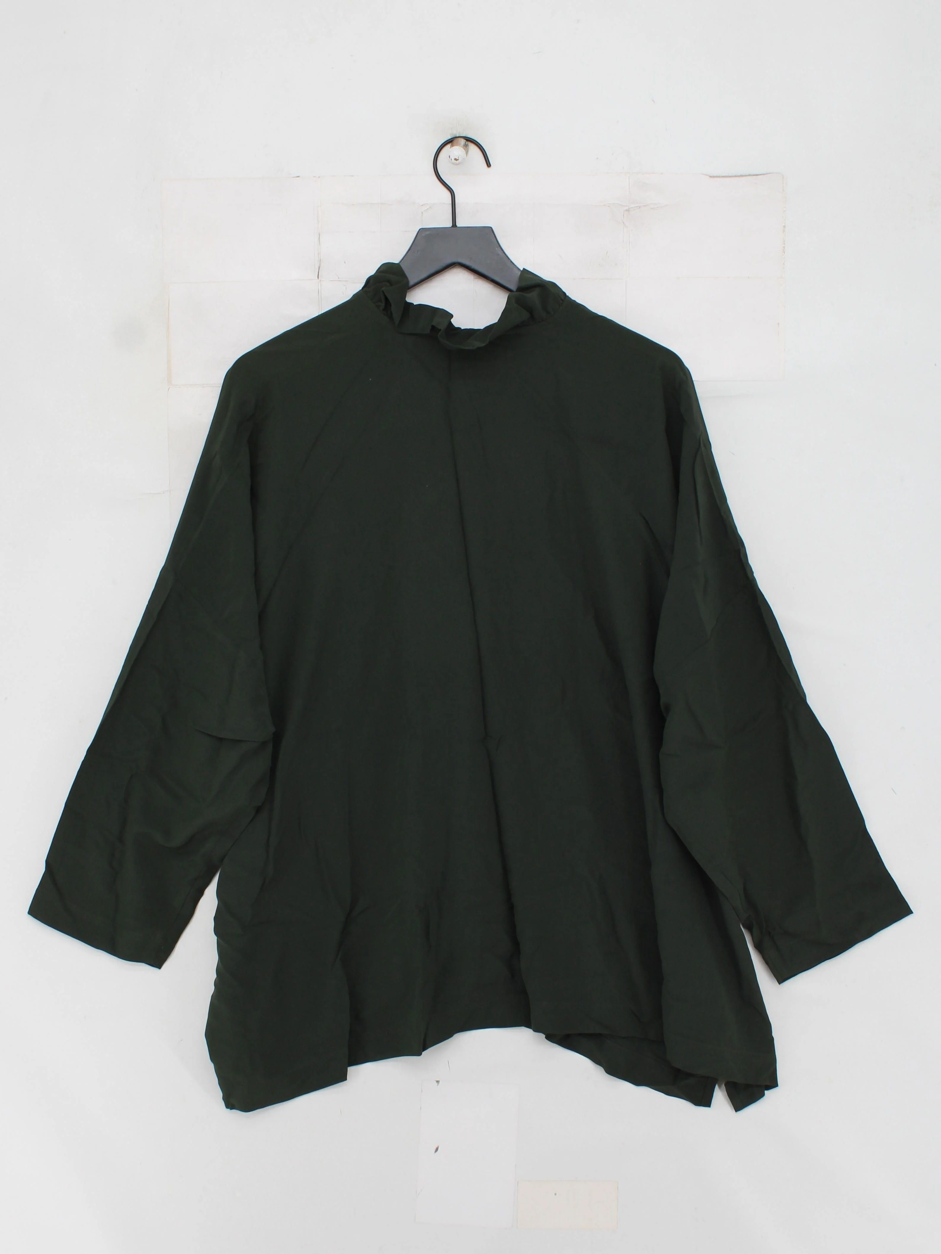 Eskandar Women's Top M Green 100% Silk 3/4 Sleeve High Neck Tunic - Image 2