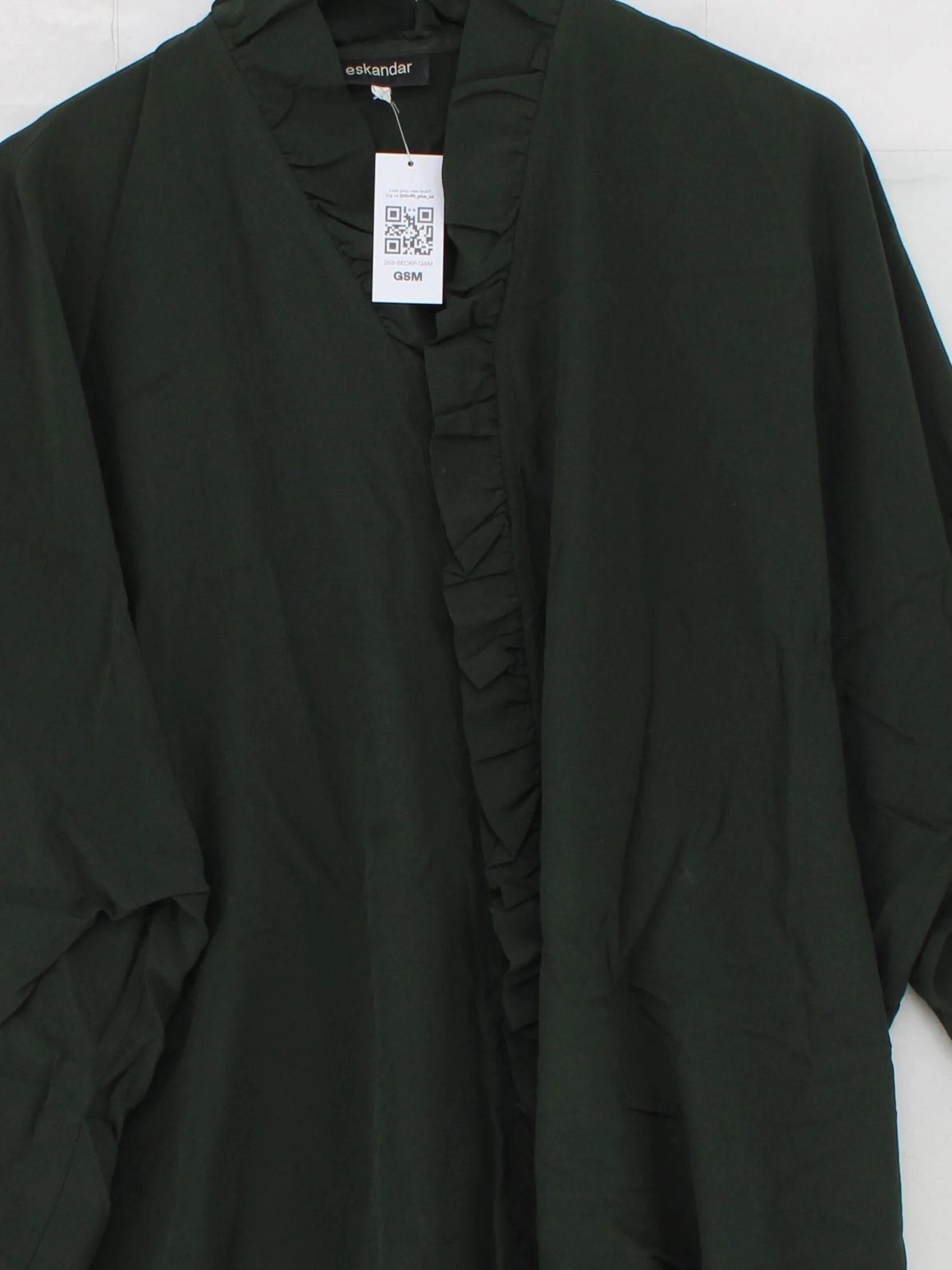 Eskandar Women's Top M Green 100% Silk 3/4 Sleeve High Neck Tunic - Image 3