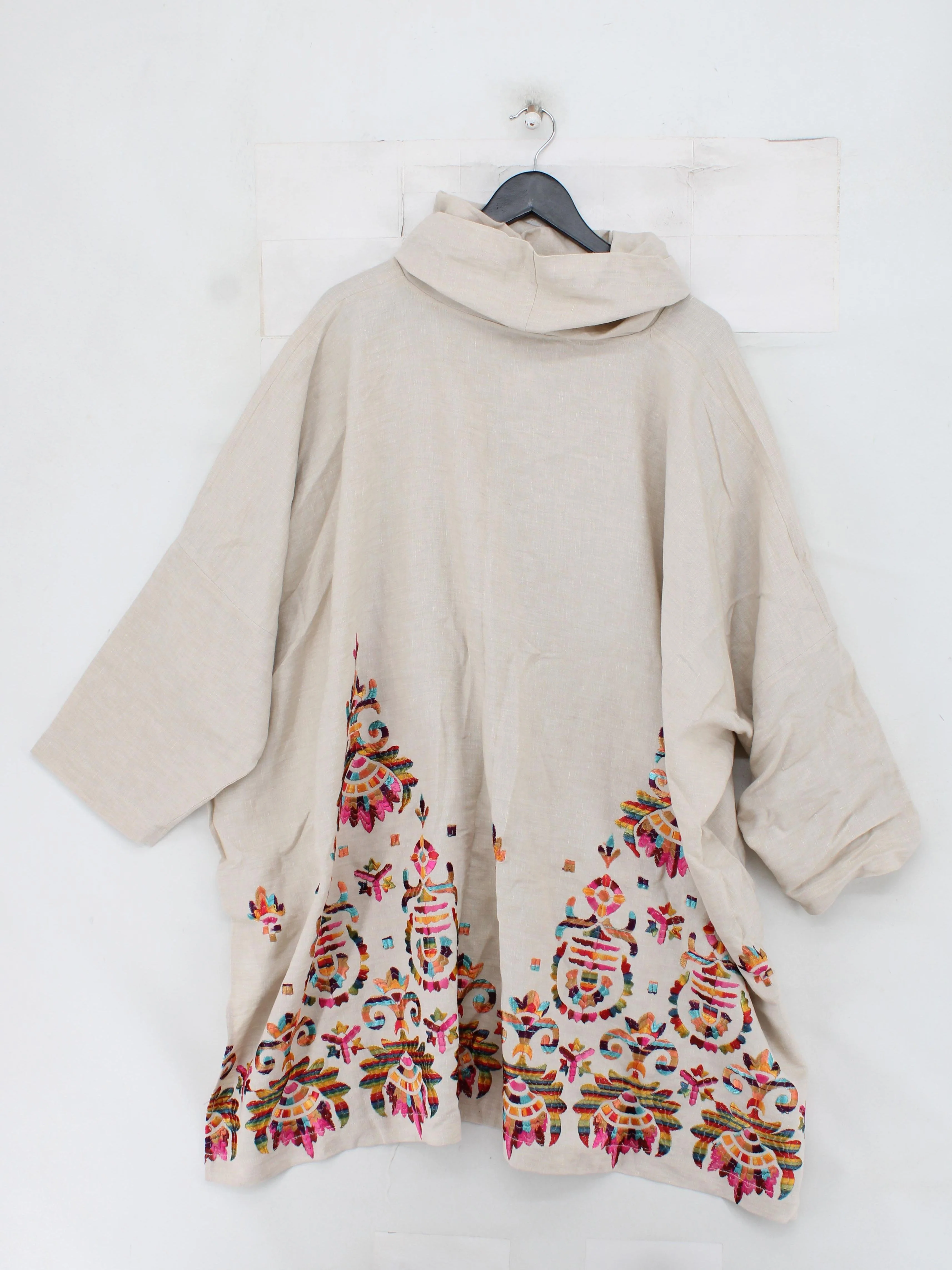 Eskandar Women's Top S Cream 100% Linen 3/4 Sleeve High Neck Tunic - Image 2