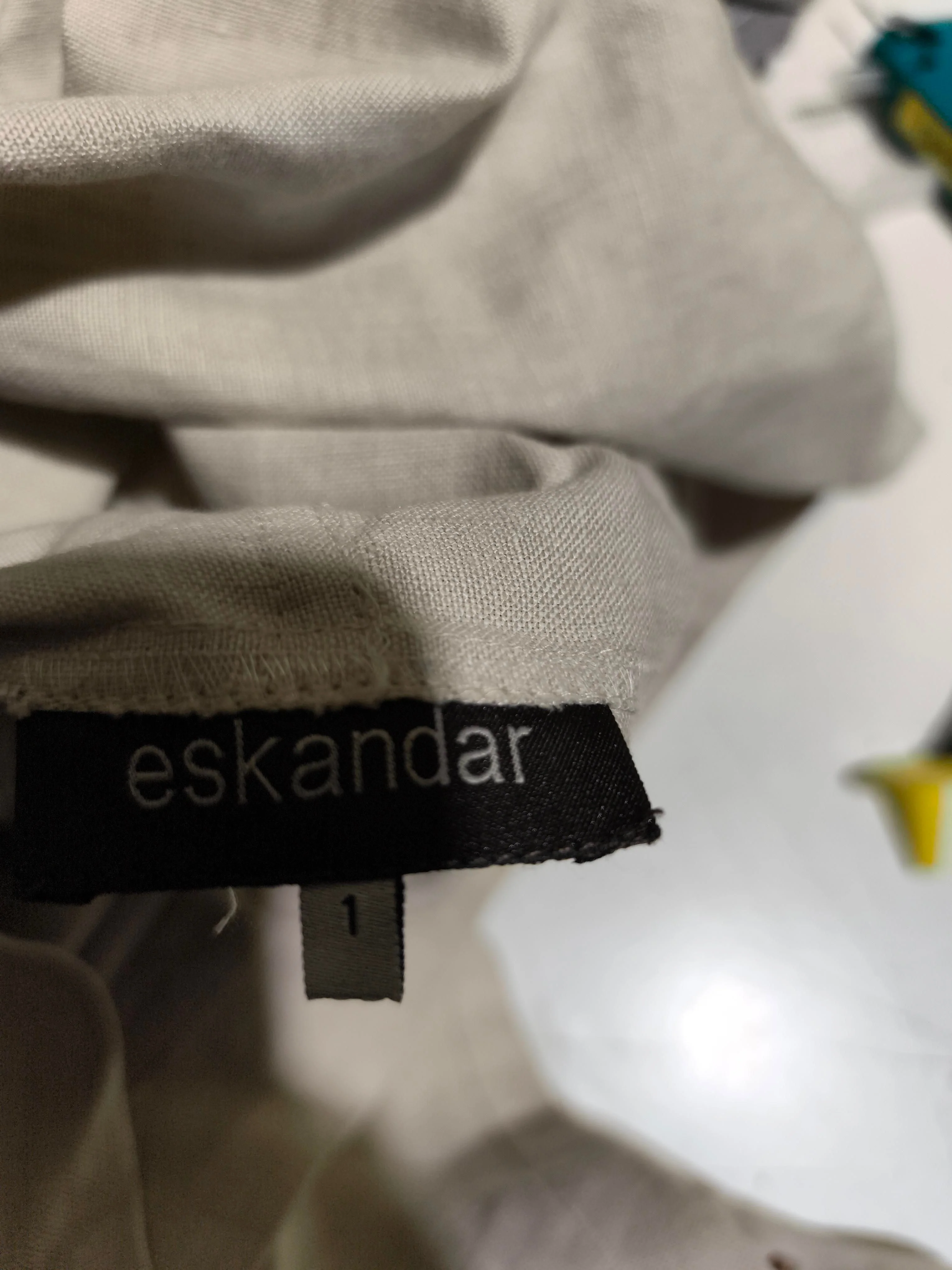 Eskandar Women's Top S Cream 100% Linen 3/4 Sleeve High Neck Tunic - Image 5