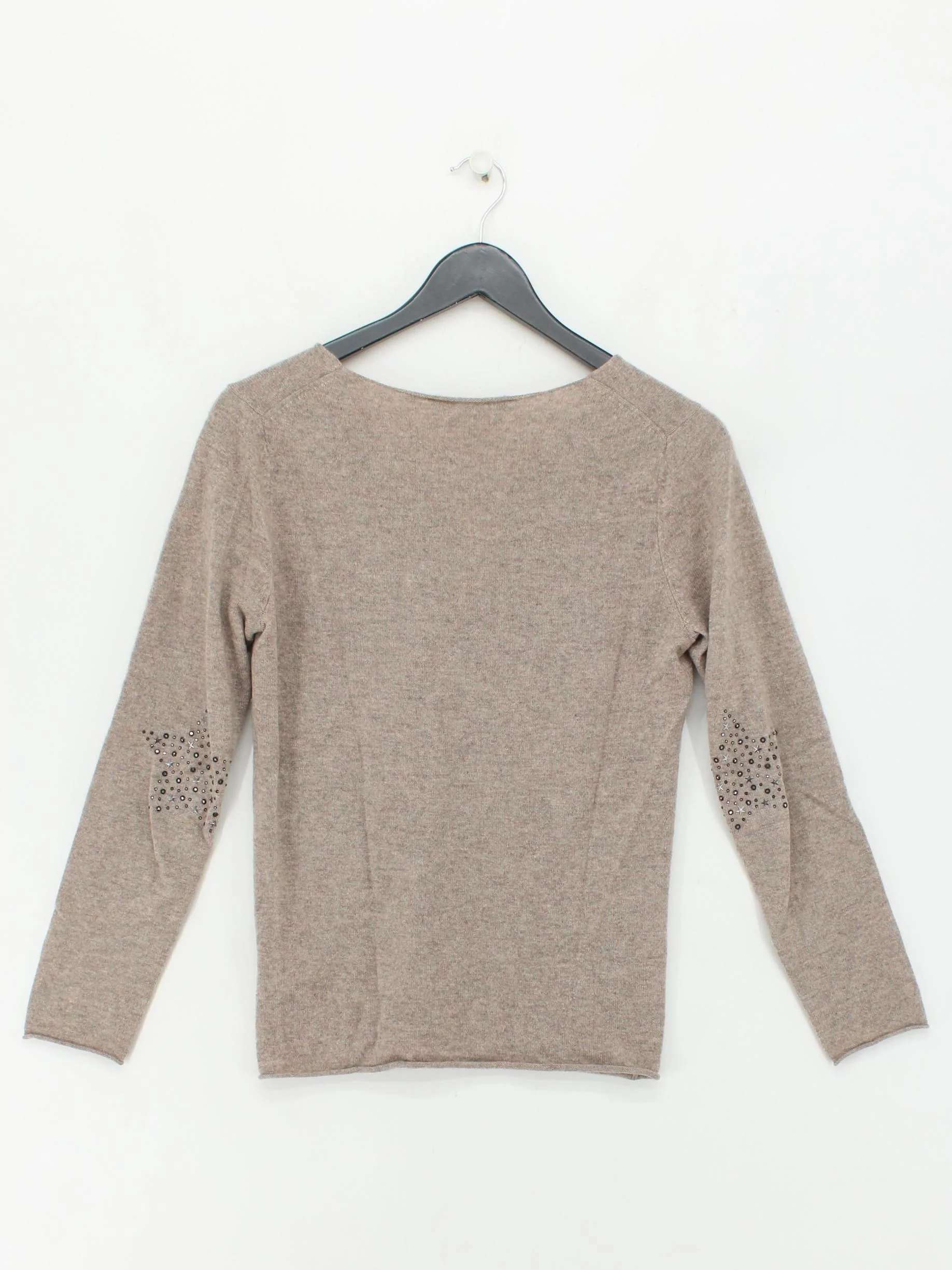 Estheme Cachemire Women's Jumper S Tan Graphic 100% Cashmere V-Neck Pullover - Image 2