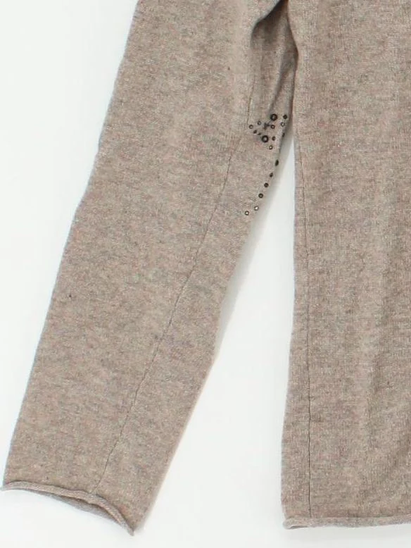Estheme Cachemire Women's Jumper S Tan Graphic 100% Cashmere V-Neck Pullover - Image 4