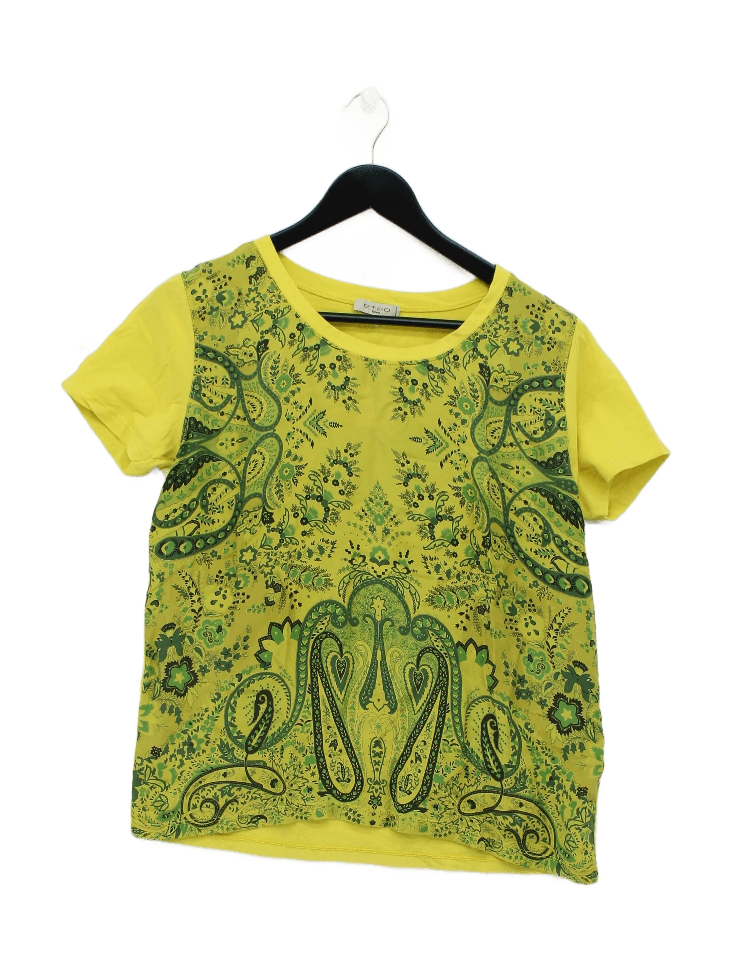 ETRO Women's T-Shirt UK 14 Yellow Cotton with Elastane Basic