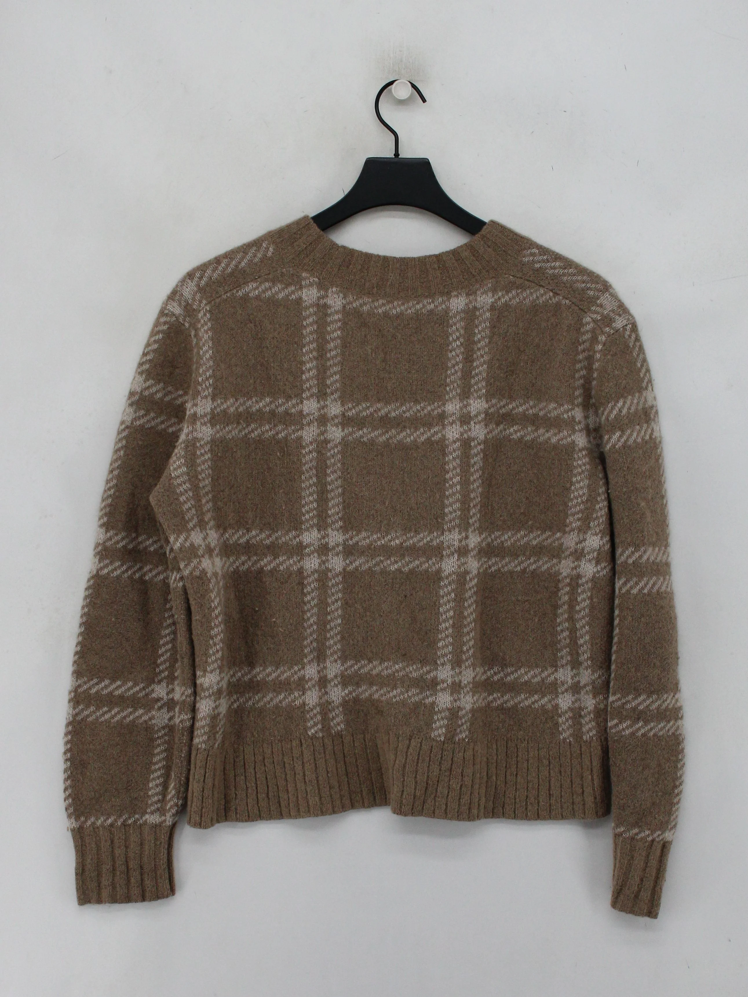 Everlane Women's Jumper M Brown Checkered Wool with Nylon Round Neck Pullover - Image 2