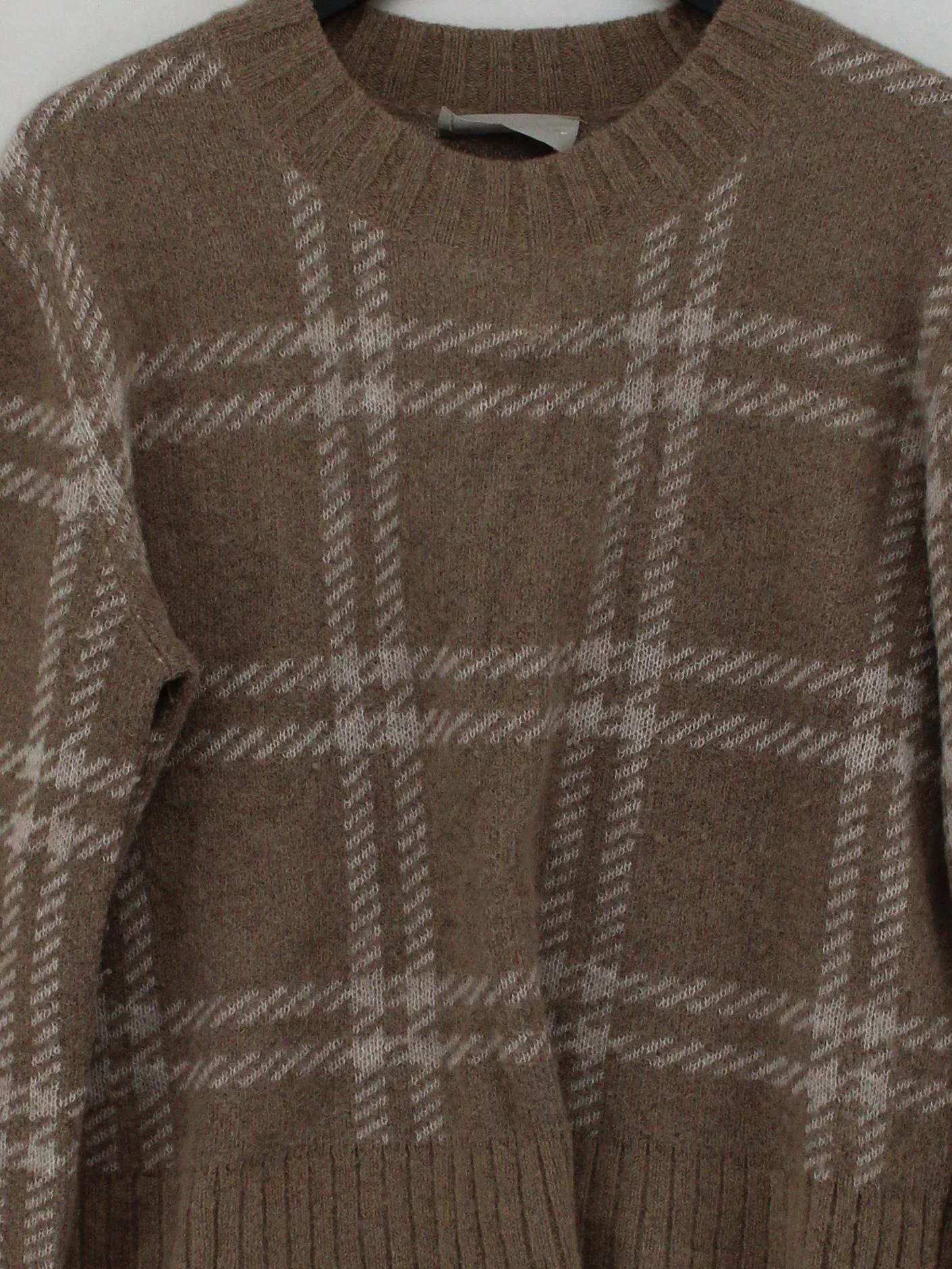 Everlane Women's Jumper M Brown Checkered Wool with Nylon Round Neck Pullover - Image 3