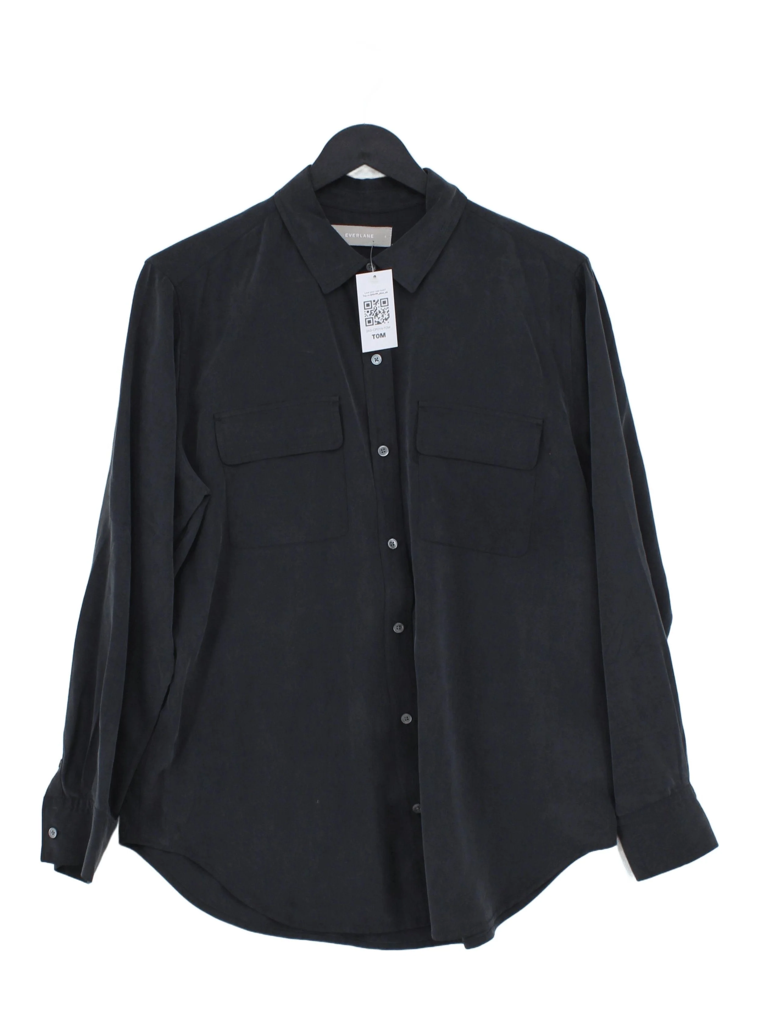Everlane Women's Shirt UK 10 Black 100% Silk Long Sleeve Collared Basic