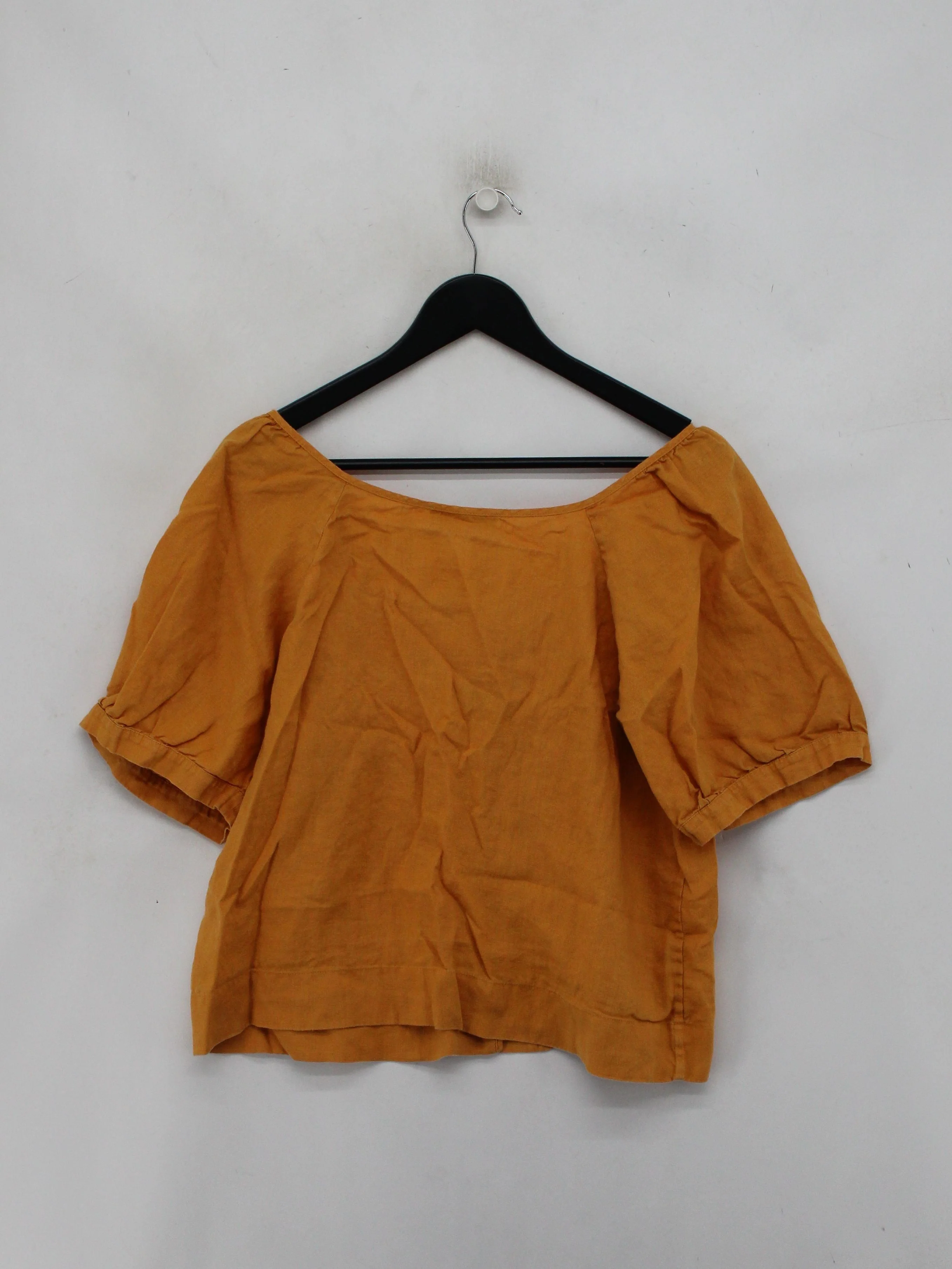 Everlane Women's Top UK 14 Orange 100% Linen Short Sleeve Square Neck Basic - Image 2
