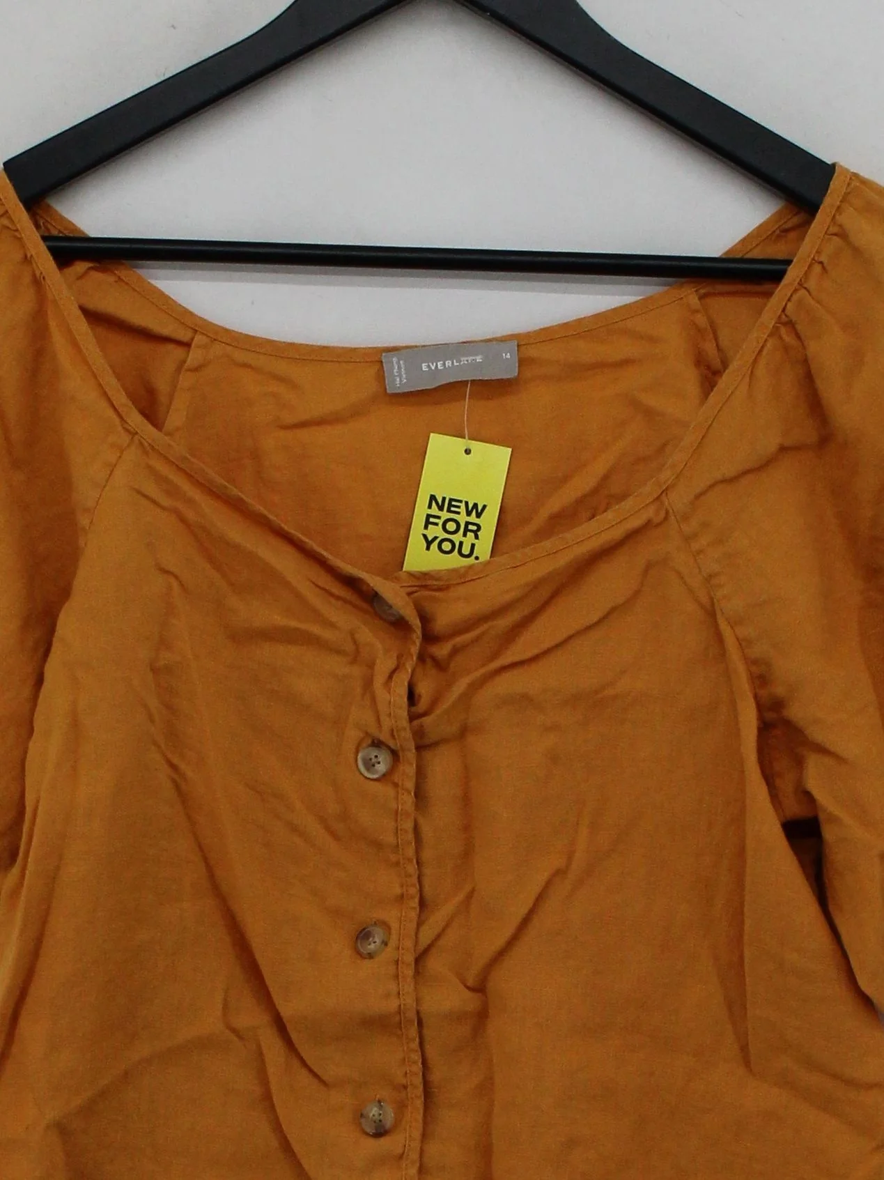 Everlane Women's Top UK 14 Orange 100% Linen Short Sleeve Square Neck Basic - Image 3