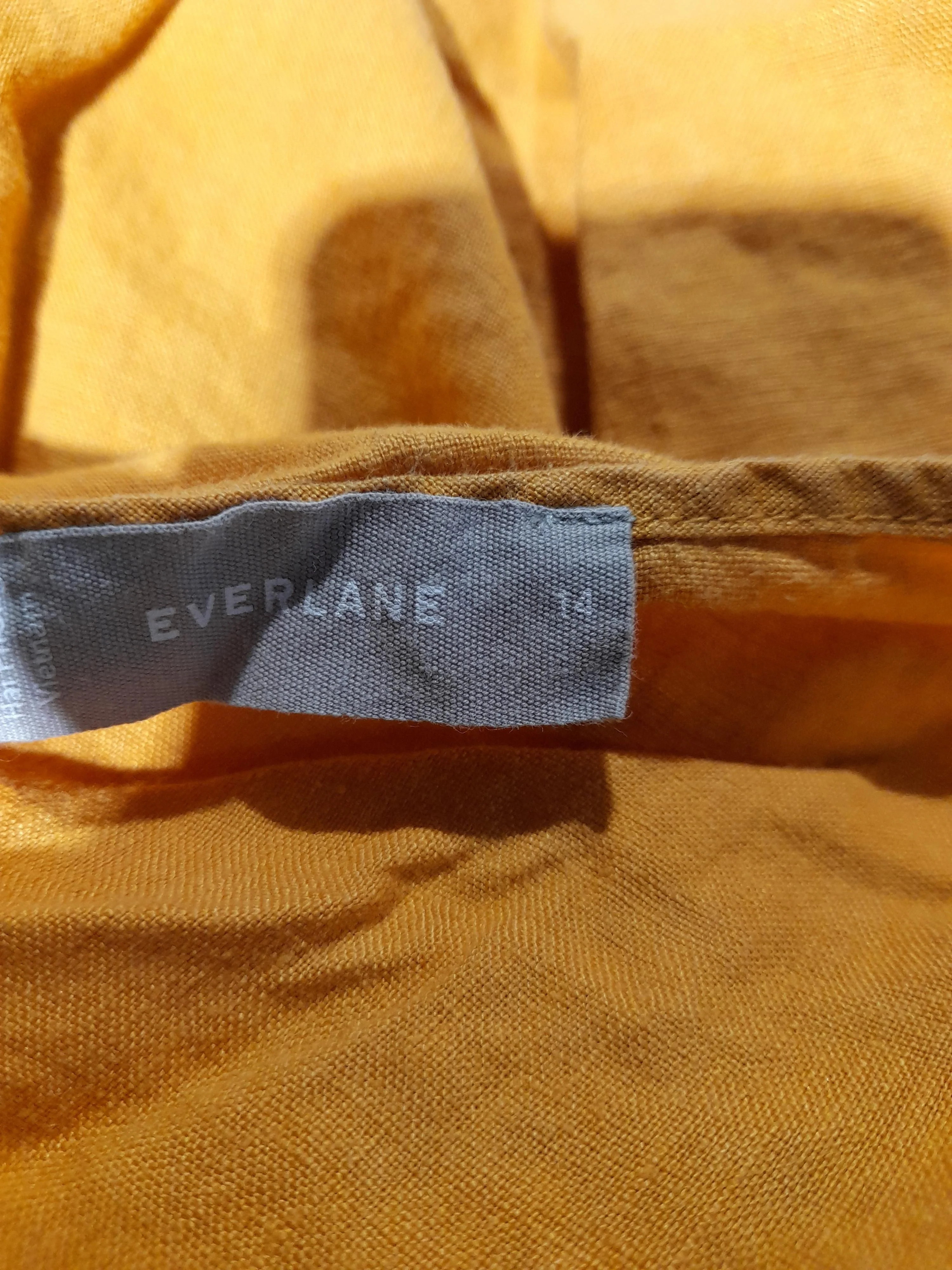 Everlane Women's Top UK 14 Orange 100% Linen Short Sleeve Square Neck Basic - Image 5