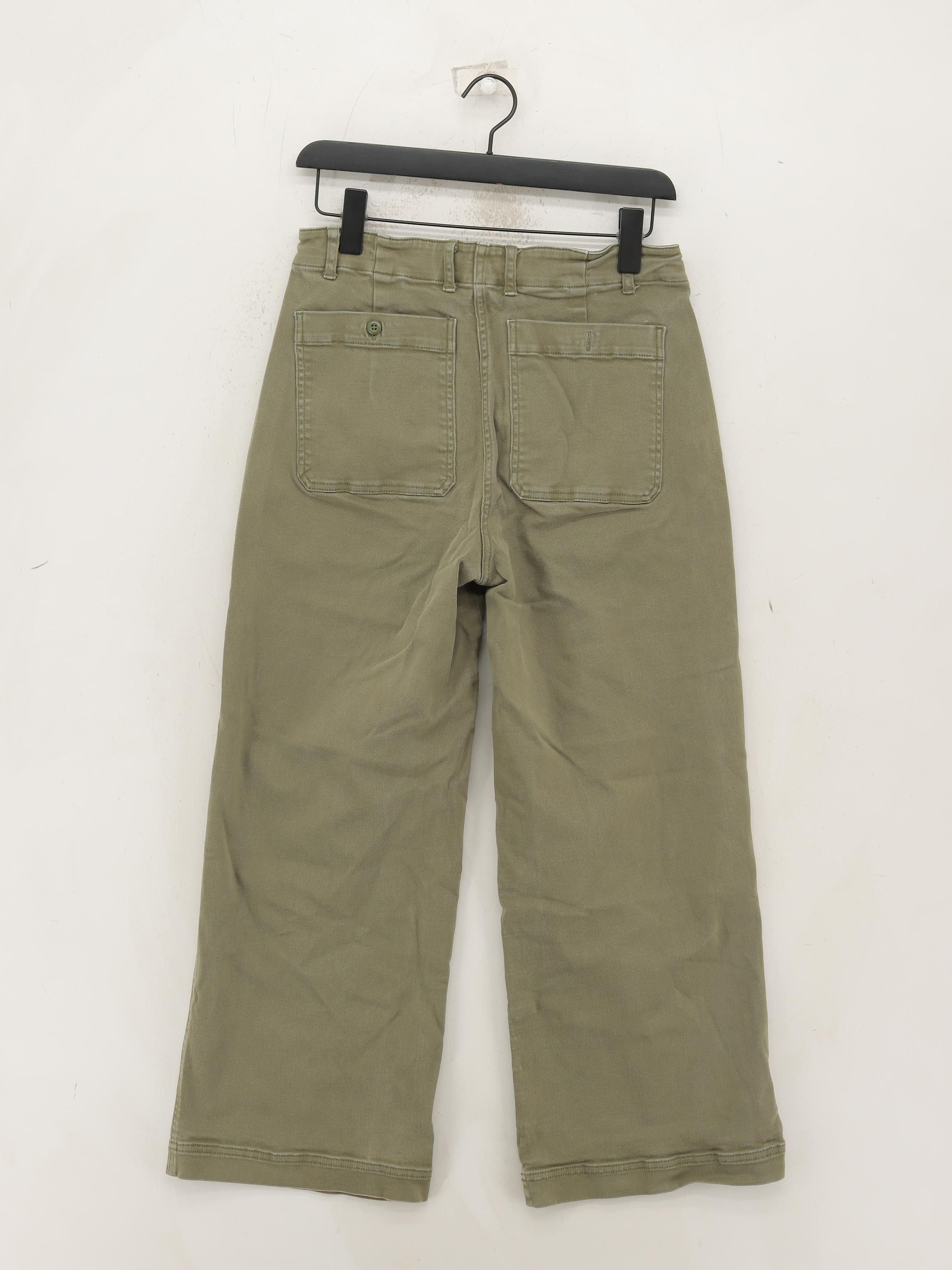 Everlane Women's Trousers S Green Cotton with Elastane Wide-Leg Cropped - Image 2