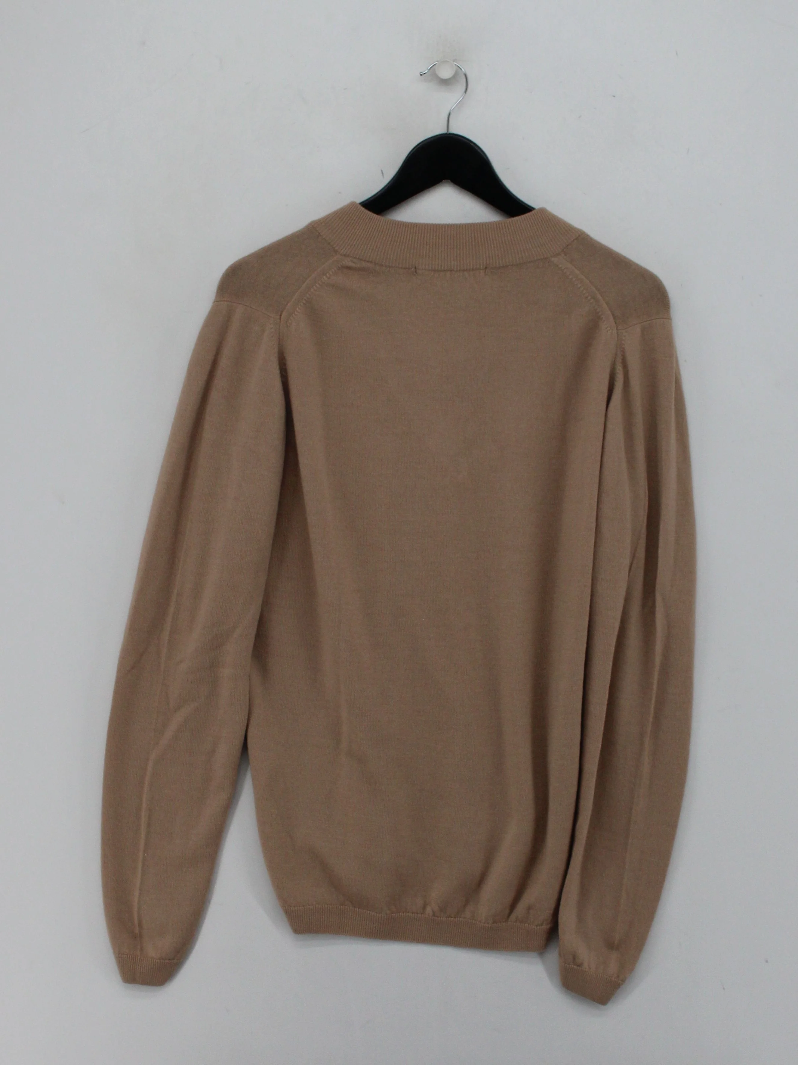 EWM Women's Jumper M Tan 100% Wool V-Neck Pullover - Image 2