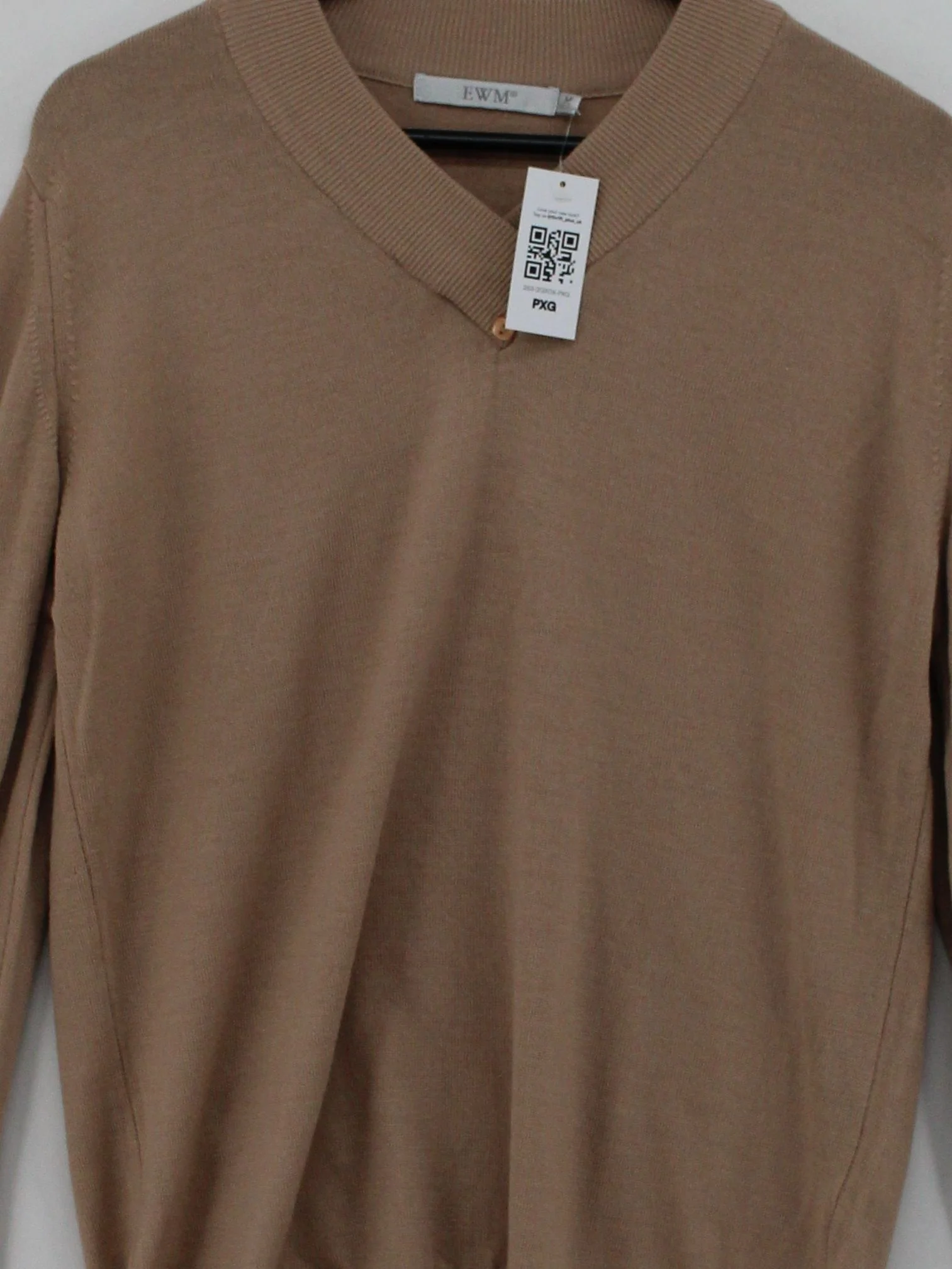 EWM Women's Jumper M Tan 100% Wool V-Neck Pullover - Image 3