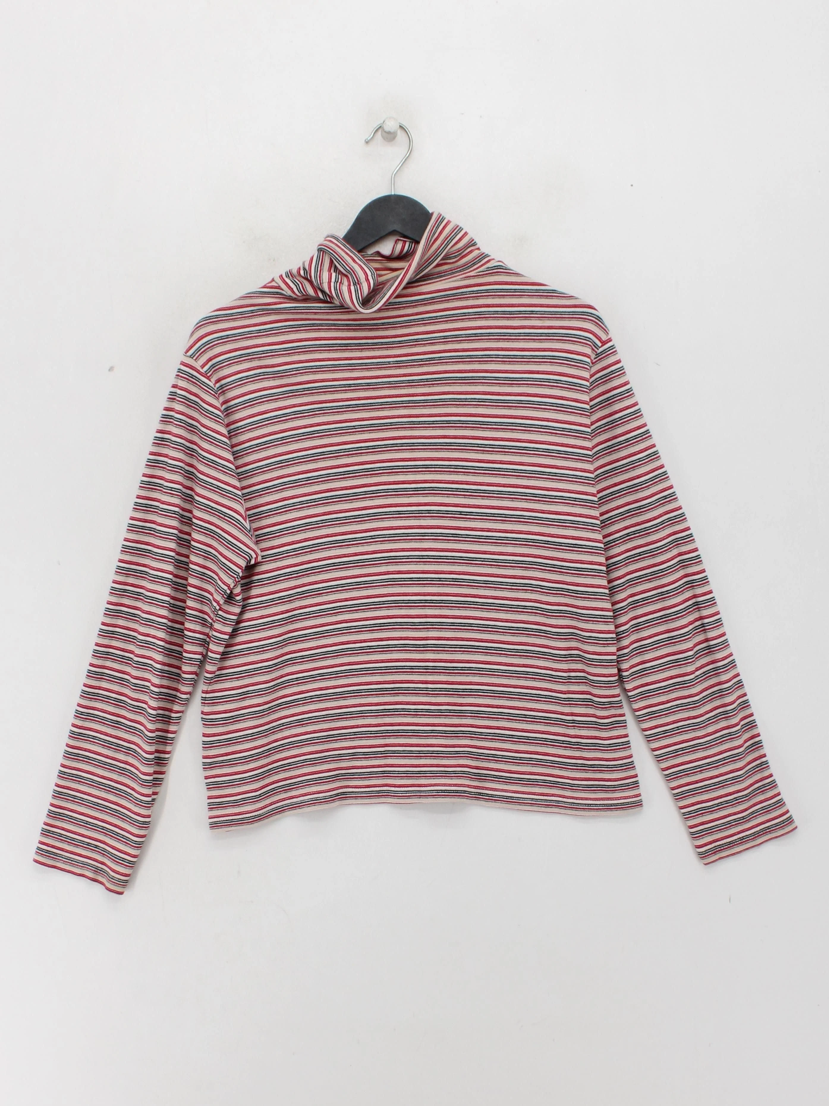 EWM Women's Top M Multi Striped 100% Cotton Long Sleeve Roll Neck Basic - Image 2