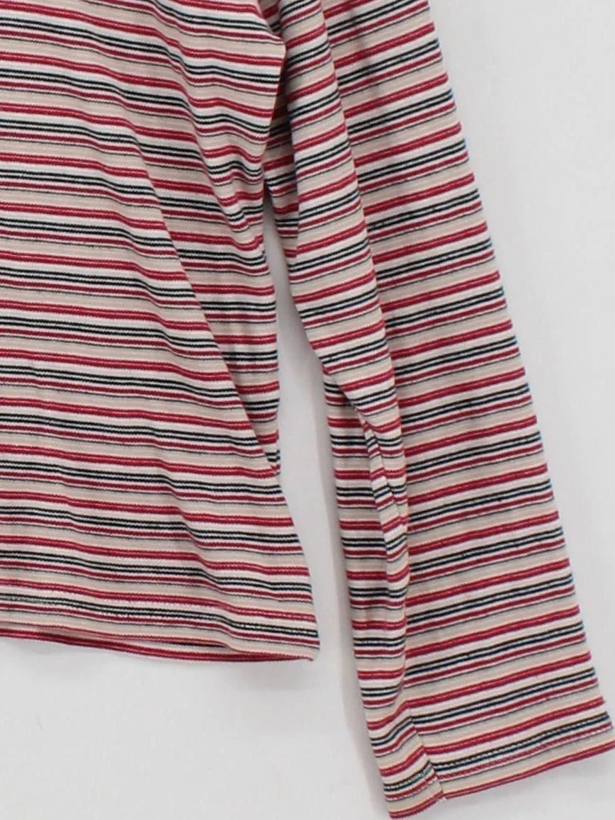 EWM Women's Top M Multi Striped 100% Cotton Long Sleeve Roll Neck Basic - Image 4