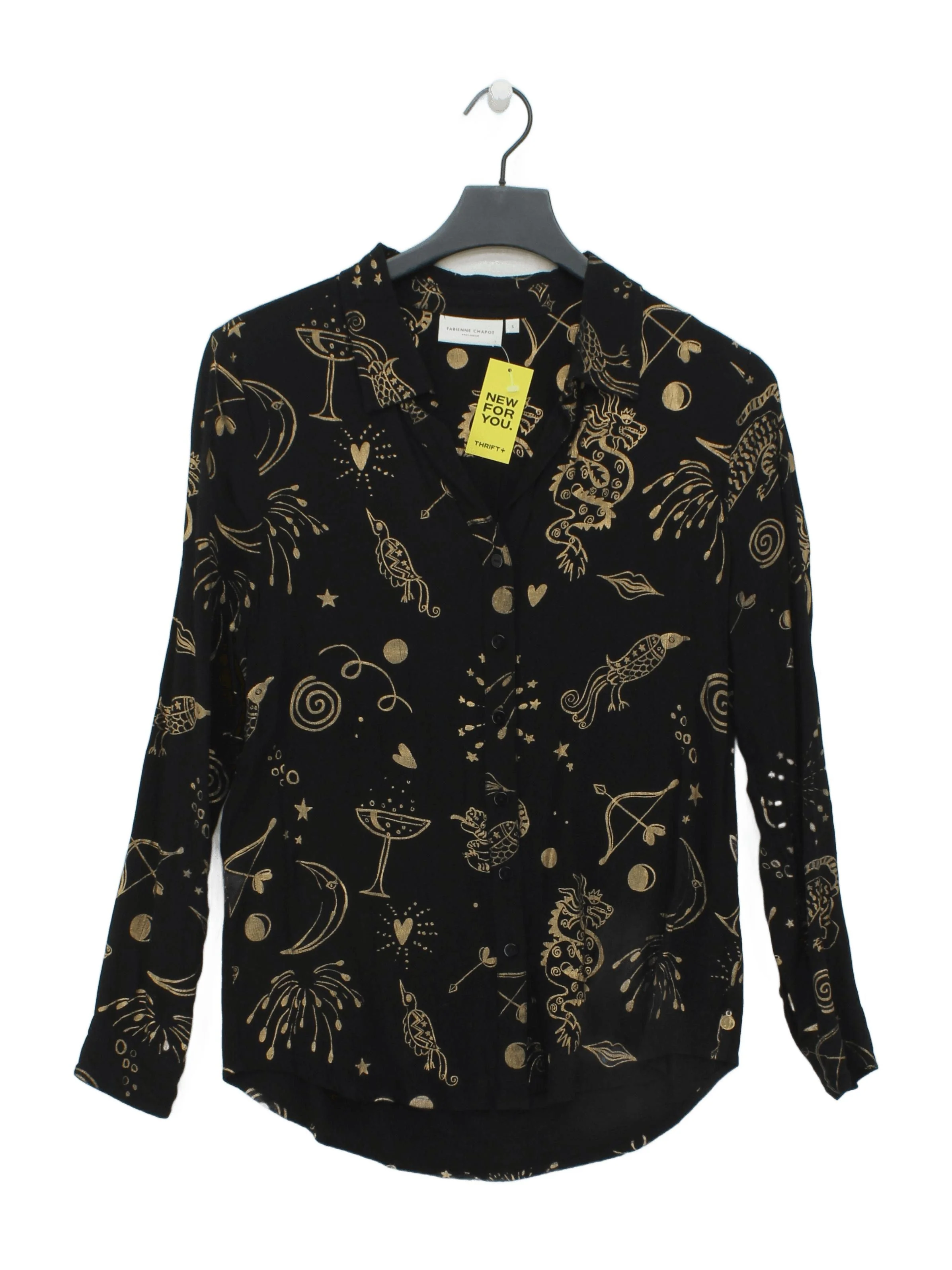 Fabienne Chapot Women's Shirt S Black 100% Other Long Sleeve Collared Basic