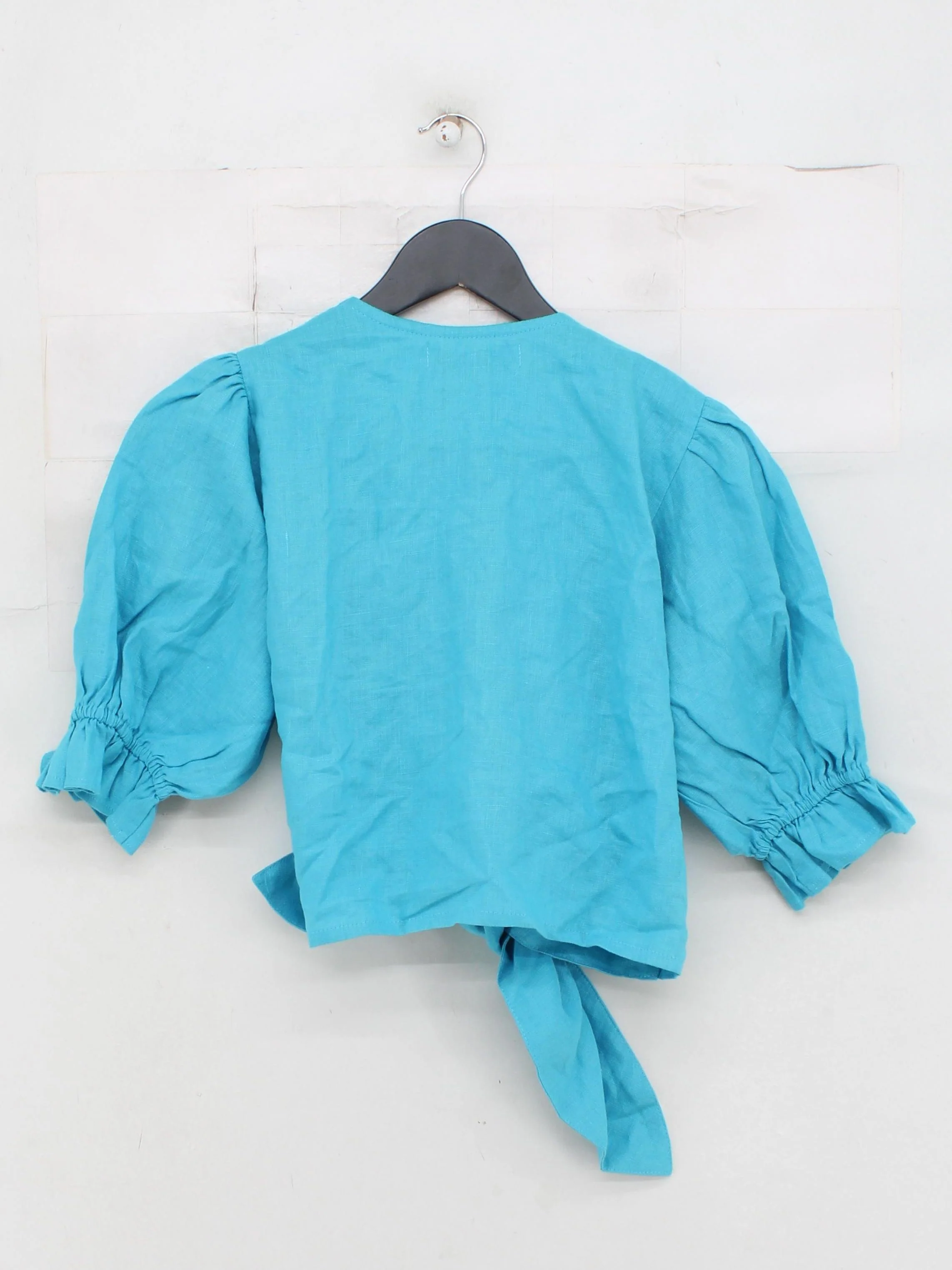 Faithfull The Brand Women's Blouse UK 10 Blue 100% Linen 3/4 Sleeve V-Neck Basic - Image 2