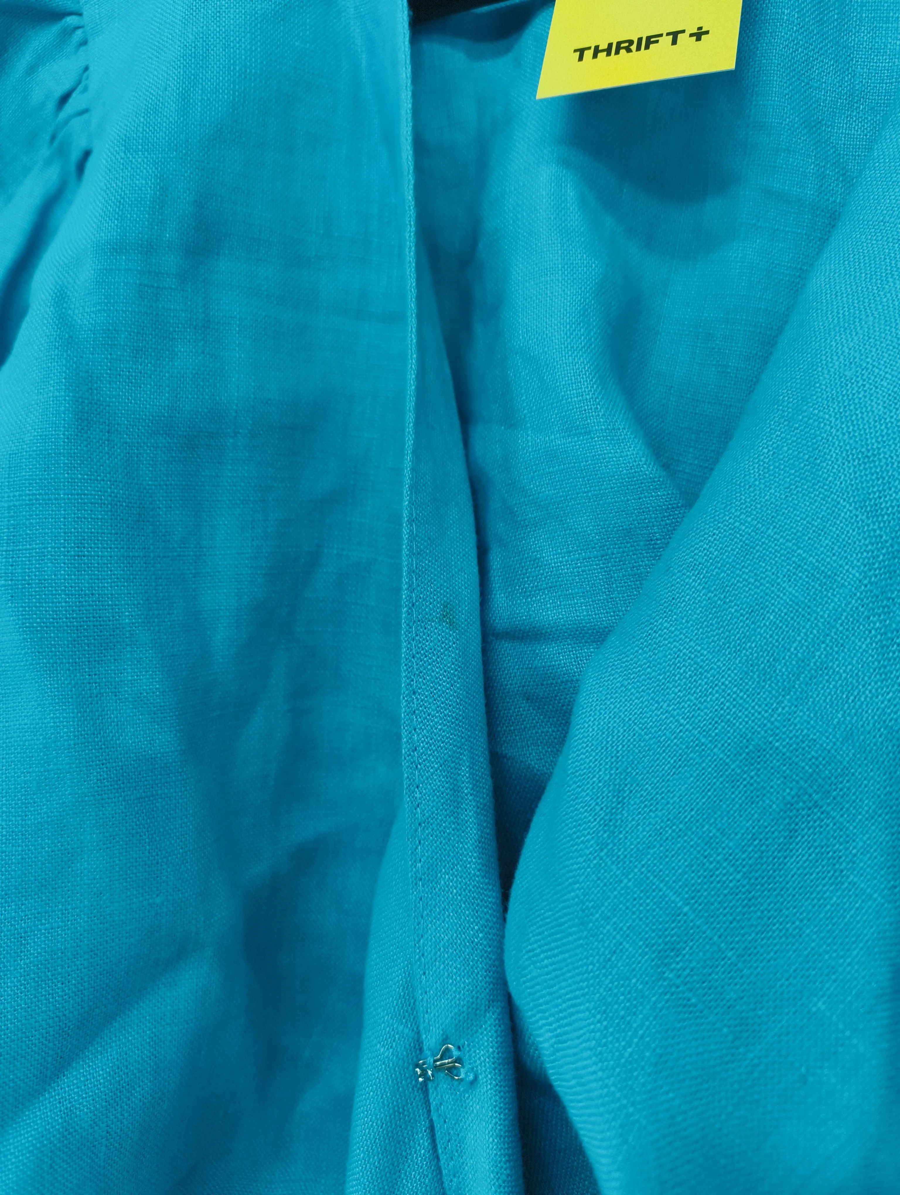 Faithfull The Brand Women's Blouse UK 10 Blue 100% Linen 3/4 Sleeve V-Neck Basic - Image 5