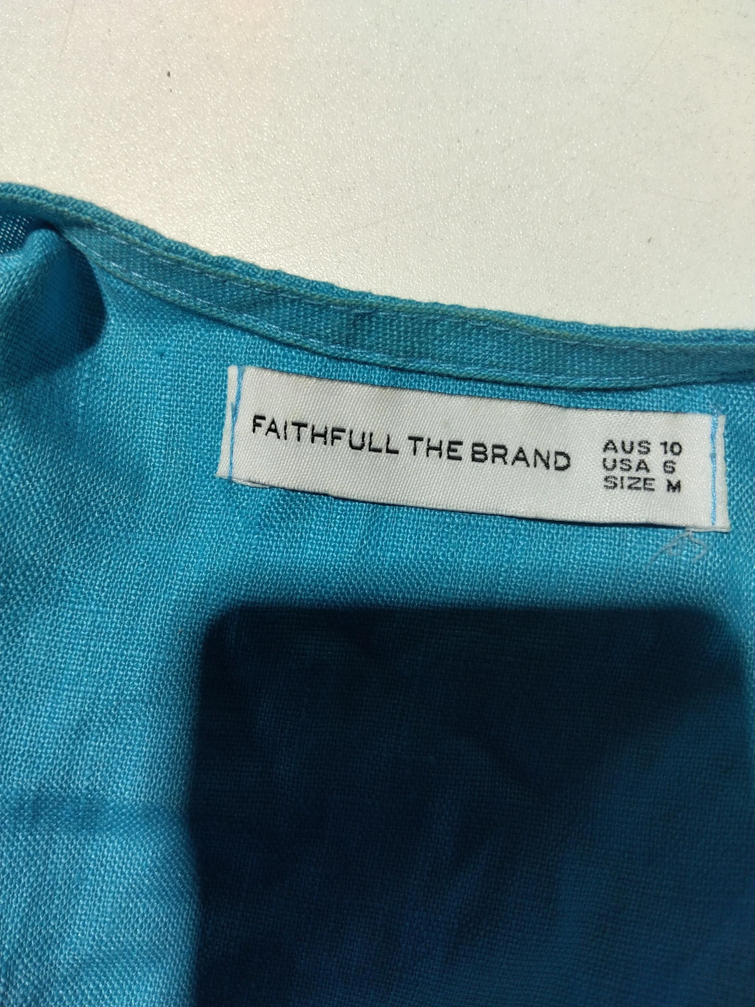 Faithfull The Brand Women's Blouse UK 10 Blue 100% Linen 3/4 Sleeve V-Neck Basic - Image 6