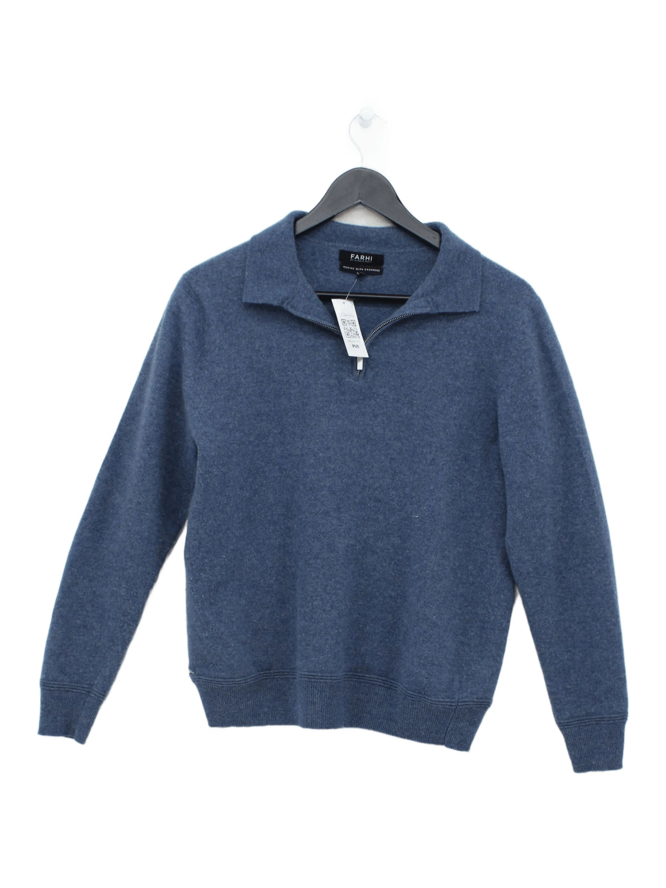 Farhi Men's Jumper L Blue Wool with Cashmere Collared Pullover