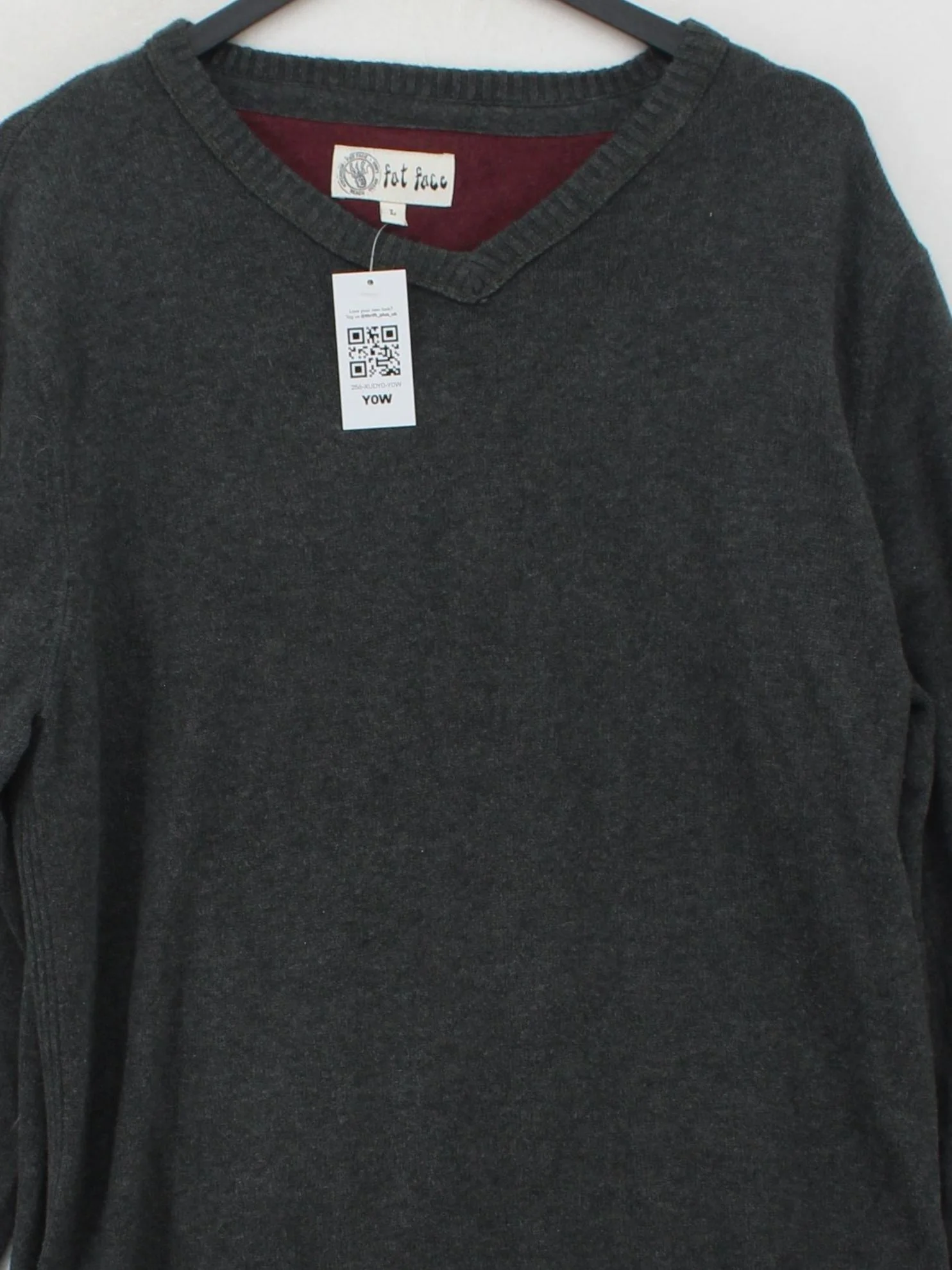 Fat Face Men's Jumper L Grey 100% Cotton V-Neck Pullover - Image 3