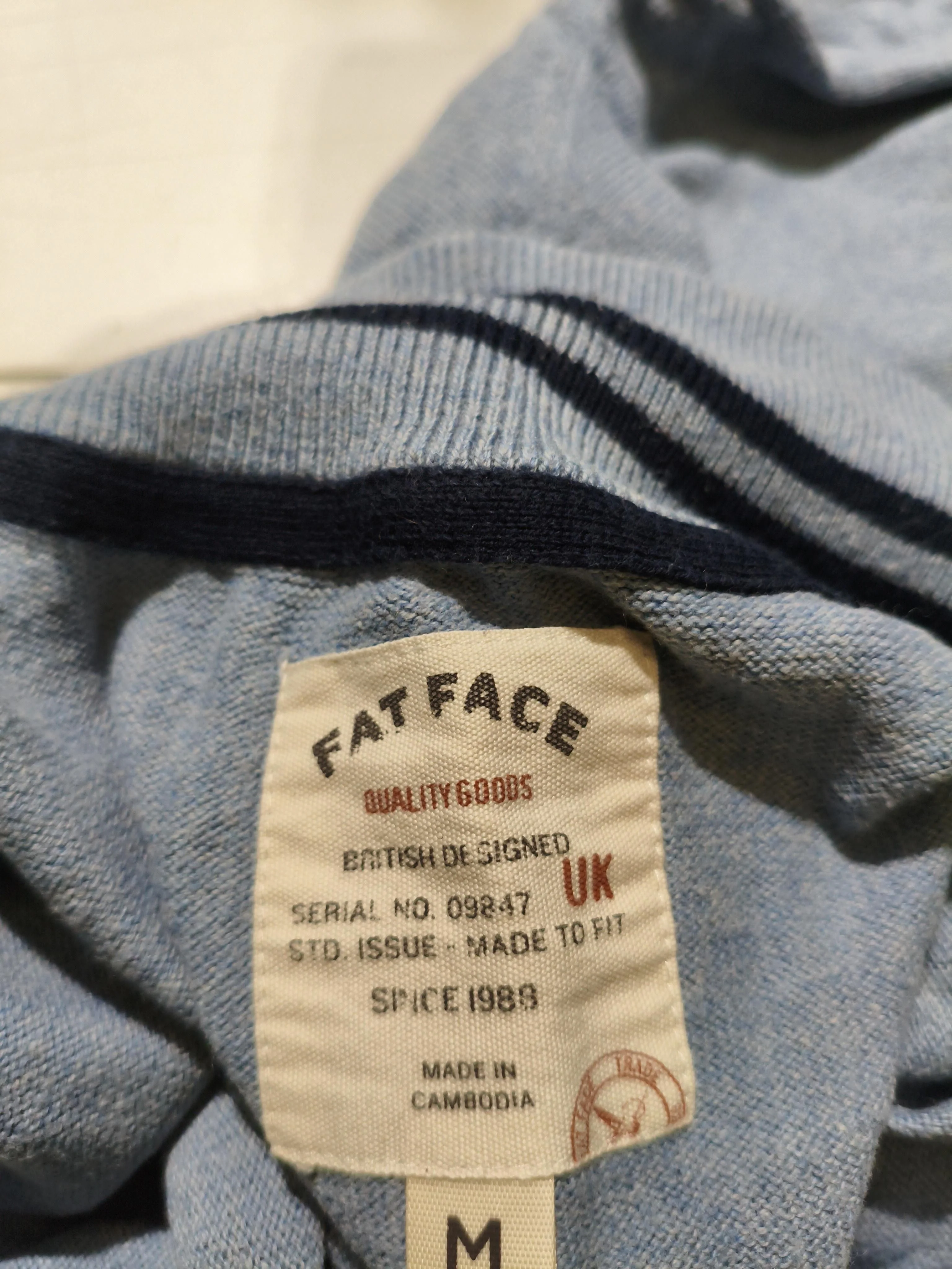 Fat Face Men's Jumper M Blue Cotton with Wool Mock Neck Pullover - Image 5