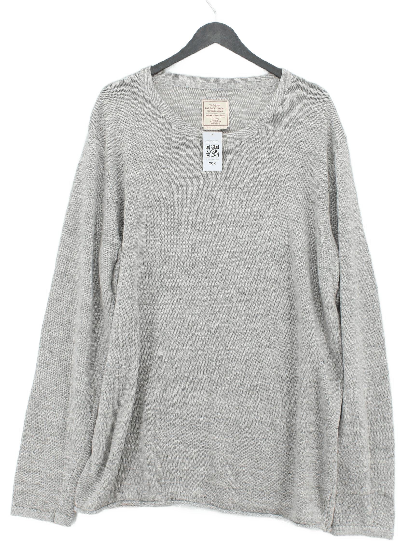 Fat Face Men's Jumper XXL Grey 100% Linen Round Neck Pullover