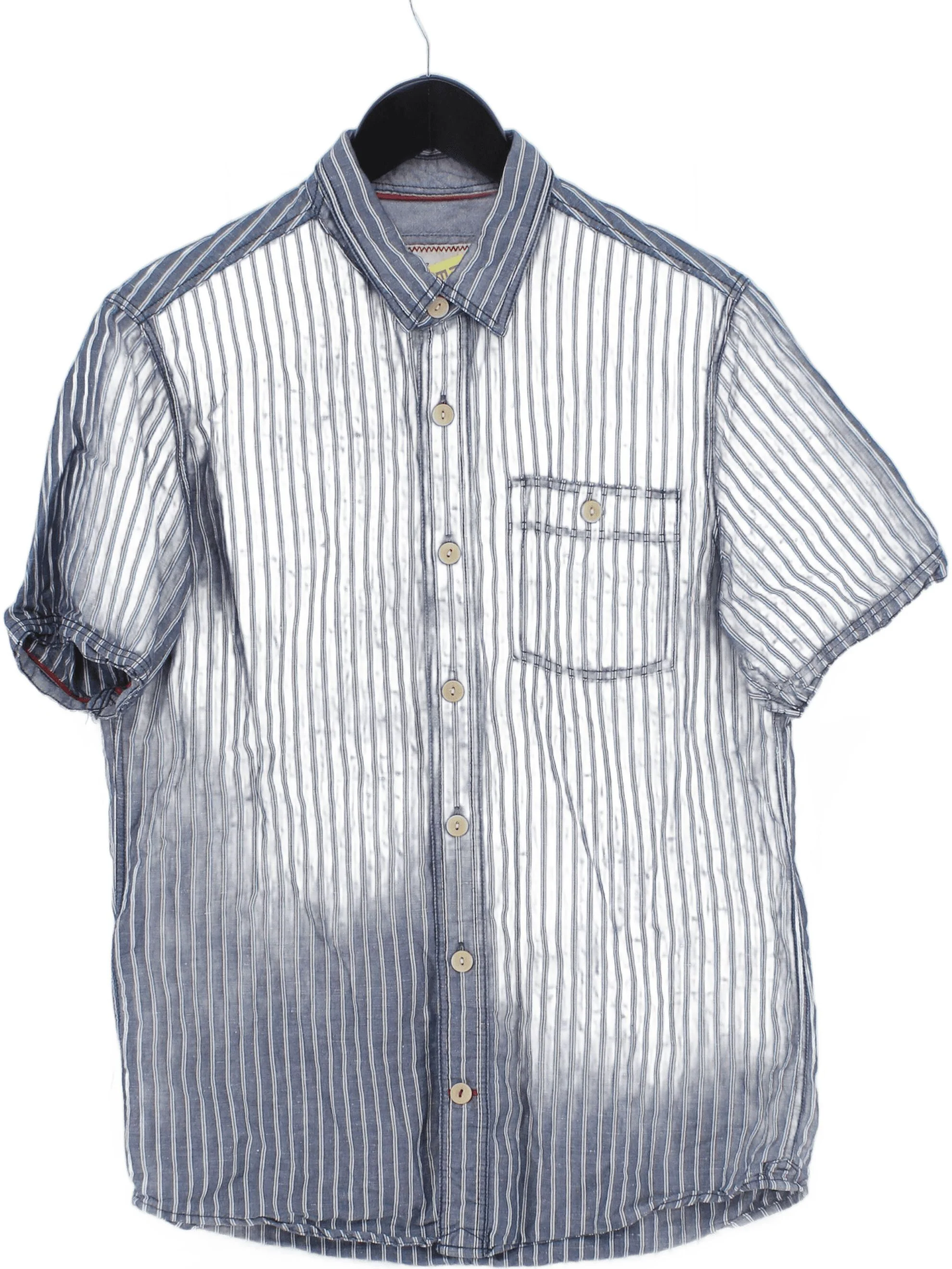 Fat Face Men's Shirt S Blue Striped Cotton with Linen Basic