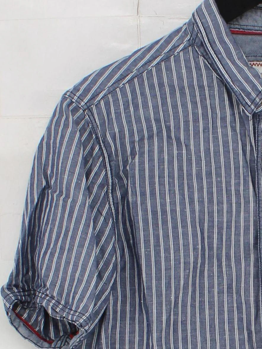 Fat Face Men's Shirt S Blue Striped Cotton with Linen Basic - Image 4