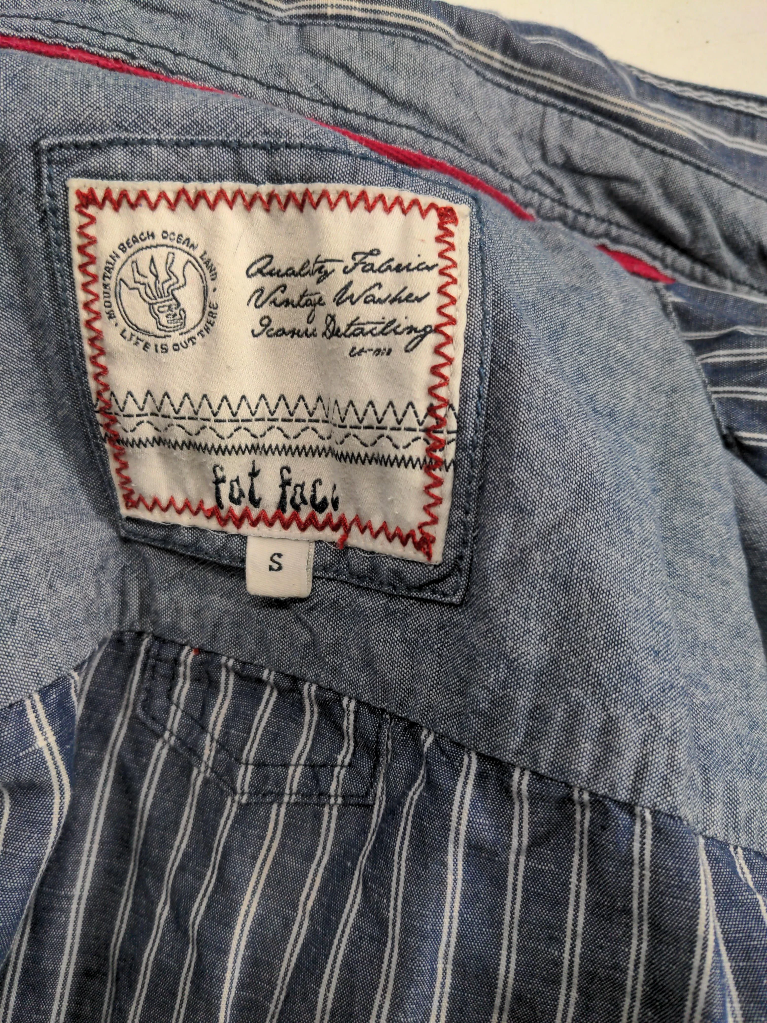 Fat Face Men's Shirt S Blue Striped Cotton with Linen Basic - Image 5