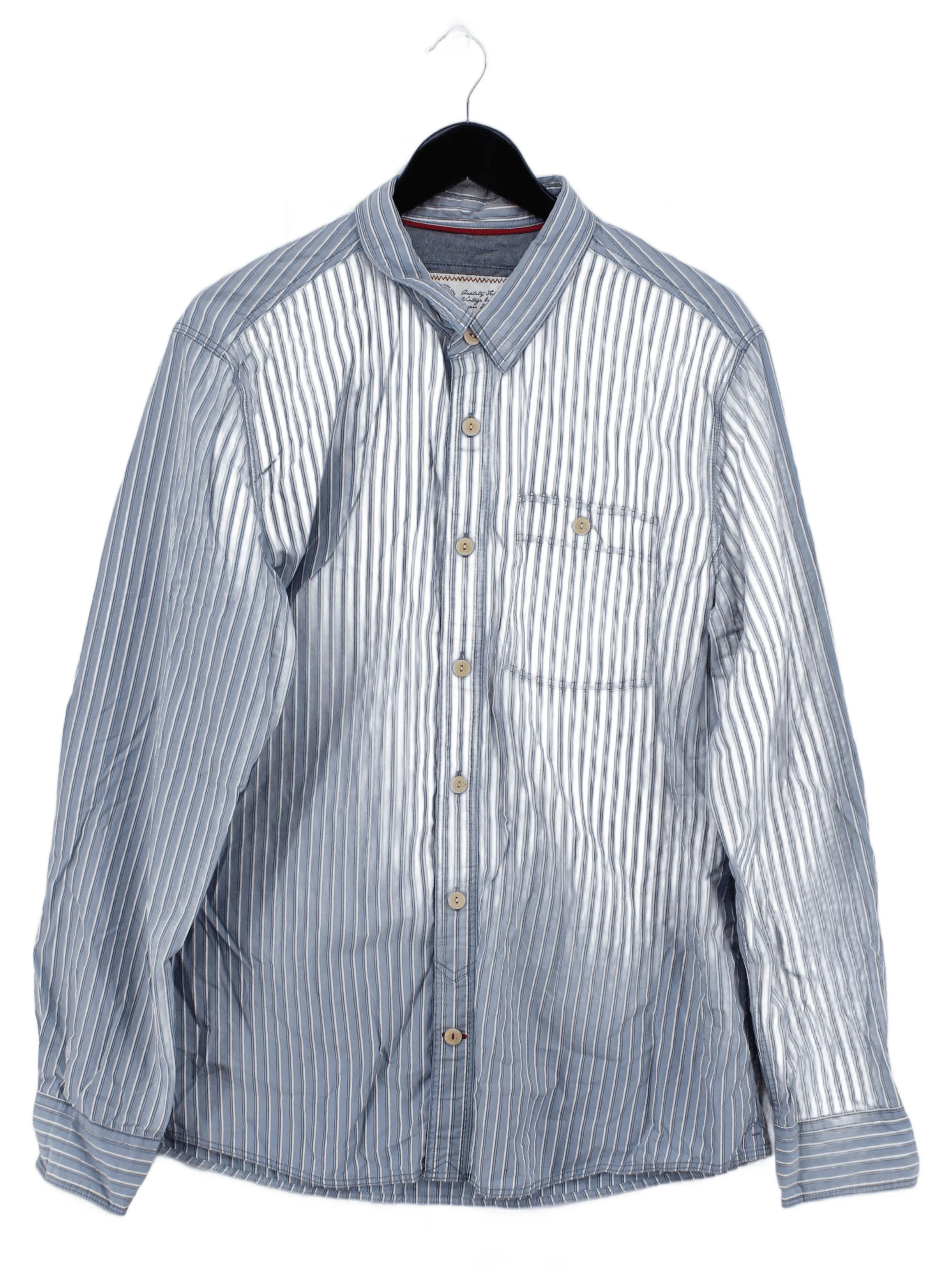Fat Face Men's Shirt XL Blue Striped 100% Cotton Basic