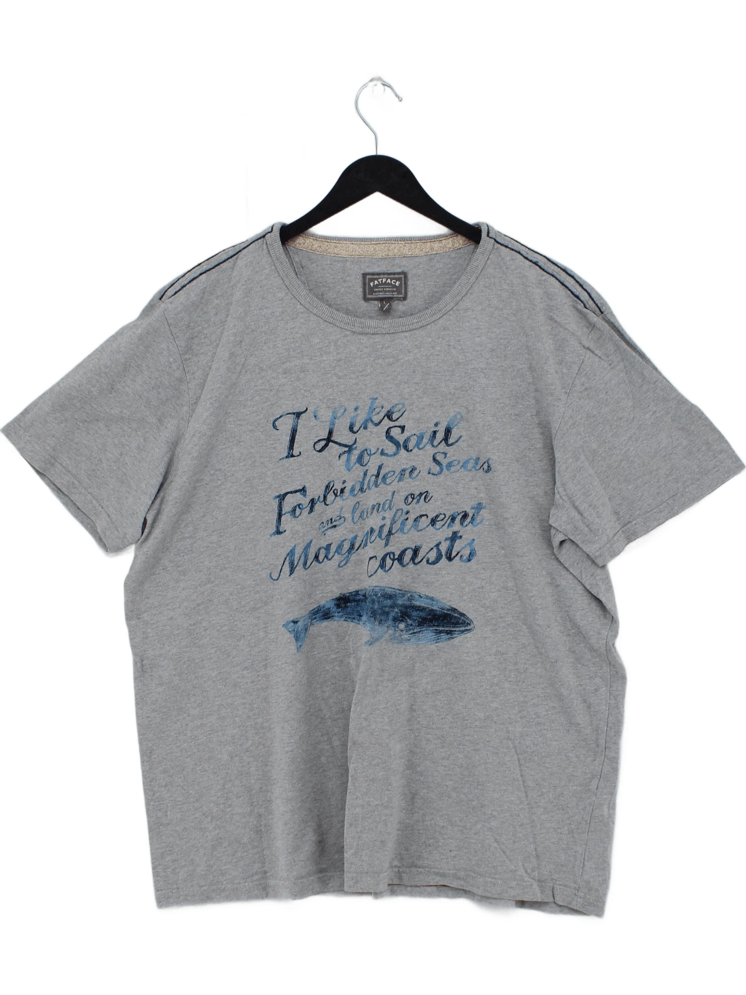 Fat Face Men's T-Shirt L Grey Graphic 100% Cotton Basic
