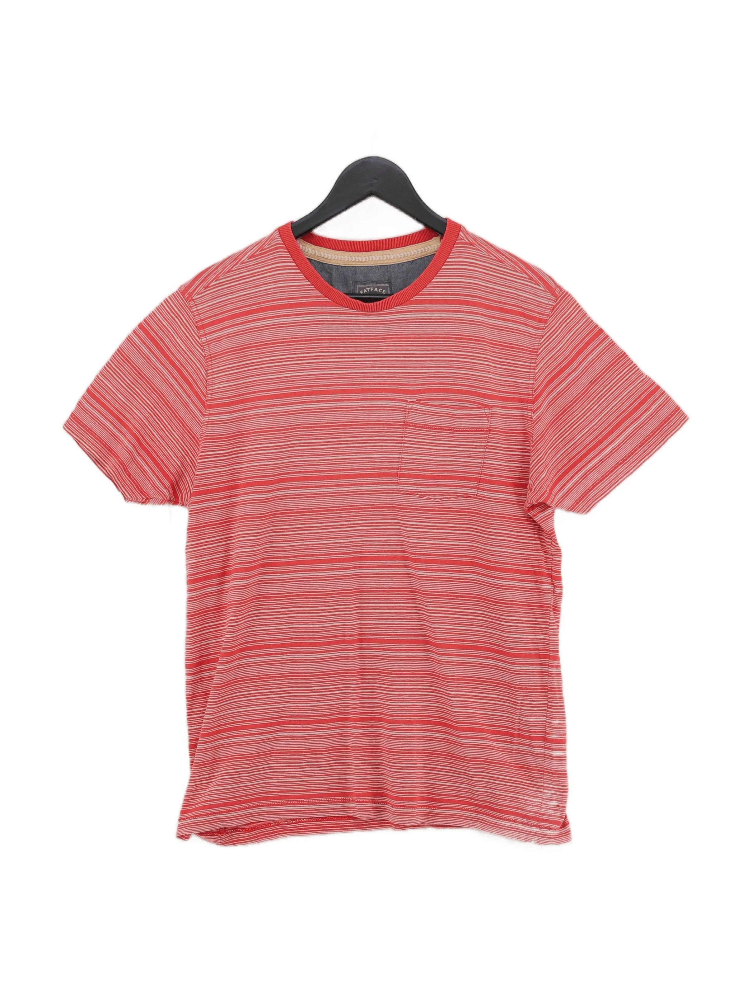 Fat Face Men's T-Shirt M Red Striped Cotton with Linen Basic