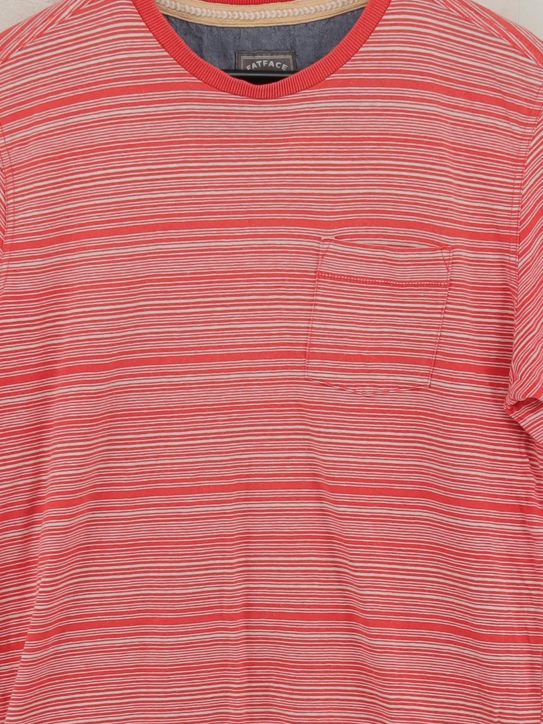Fat Face Men's T-Shirt M Red Striped Cotton with Linen Basic - Image 3