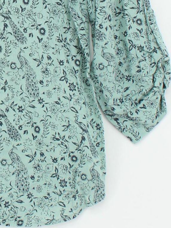 Fat Face Women's Blouse UK 14 Green Floral 100% Cotton 3/4 Sleeve V-Neck Basic - Image 4