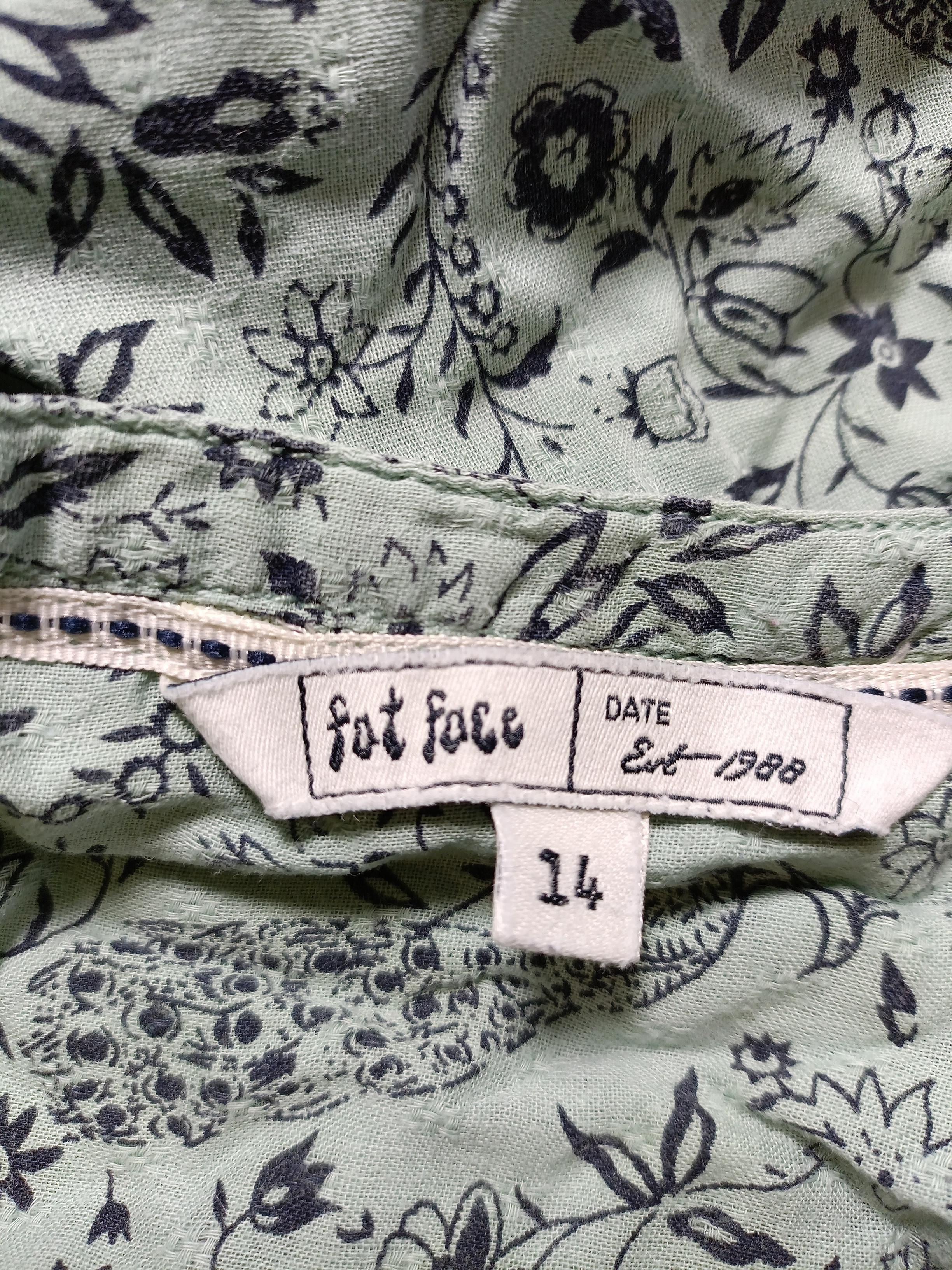 Fat Face Women's Blouse UK 14 Green Floral 100% Cotton 3/4 Sleeve V-Neck Basic - Image 5