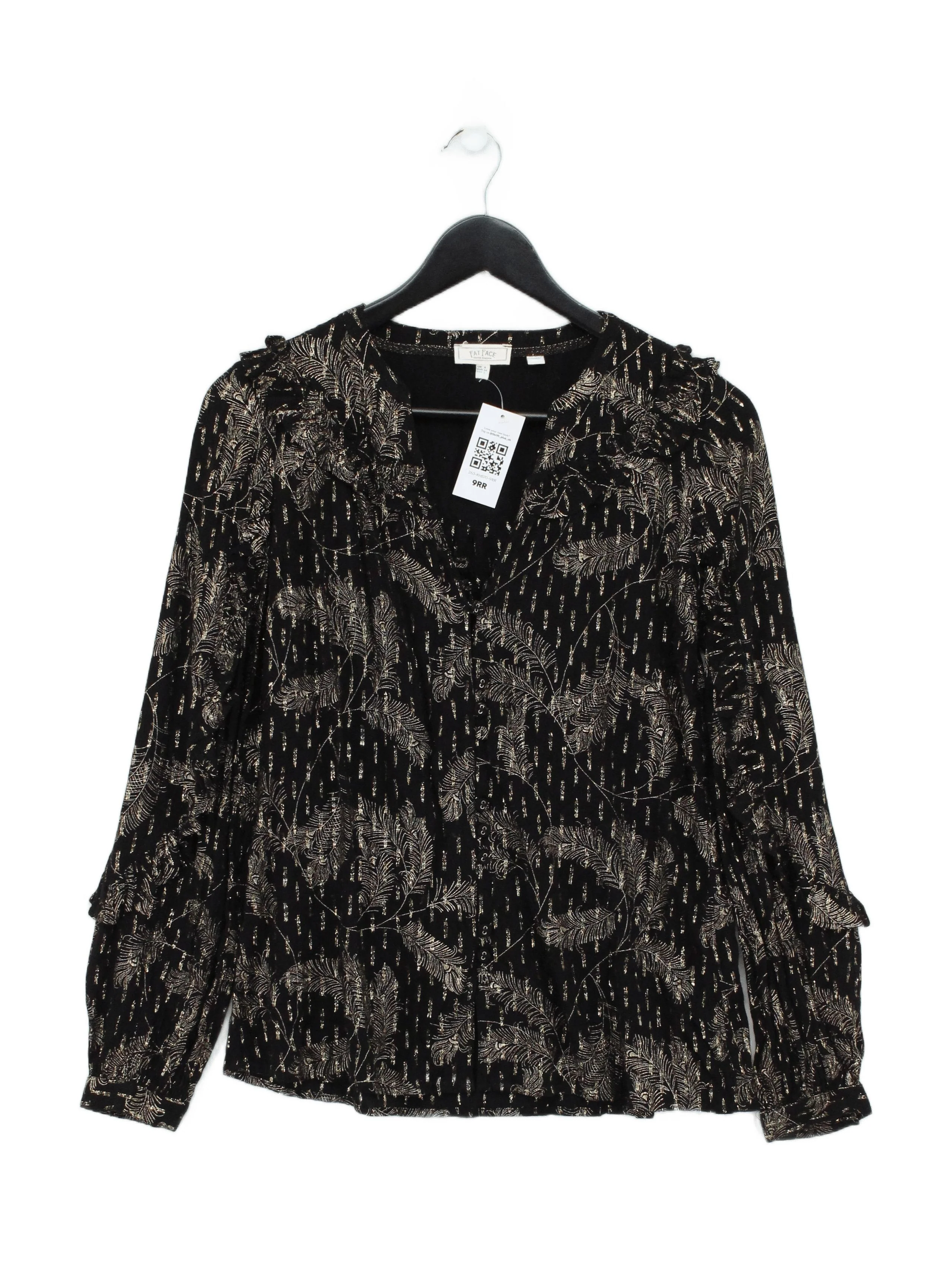 Fat Face Women's Blouse UK 6 Black 100% Viscose Long Sleeve V-Neck Basic