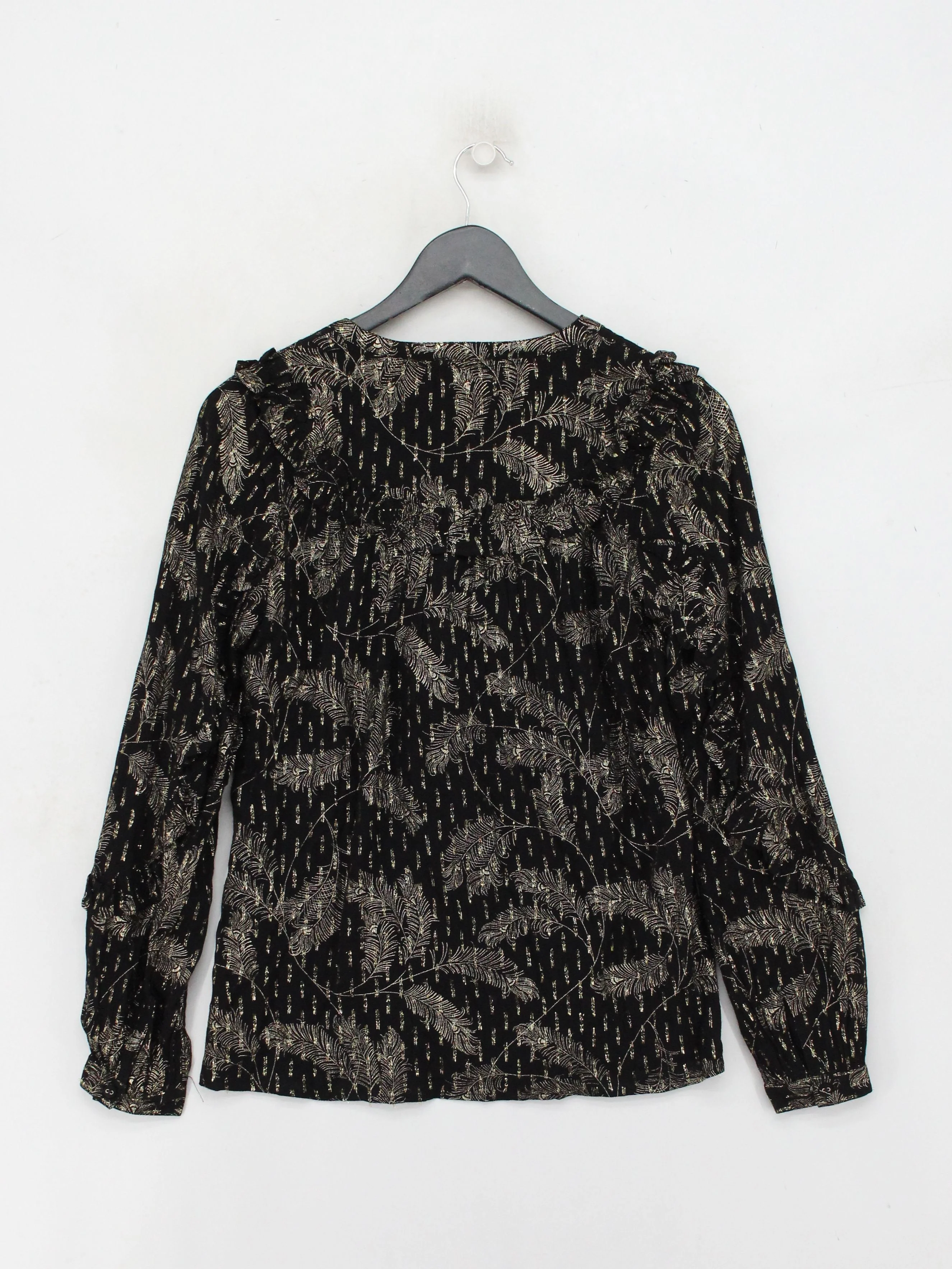 Fat Face Women's Blouse UK 6 Black 100% Viscose Long Sleeve V-Neck Basic - Image 2