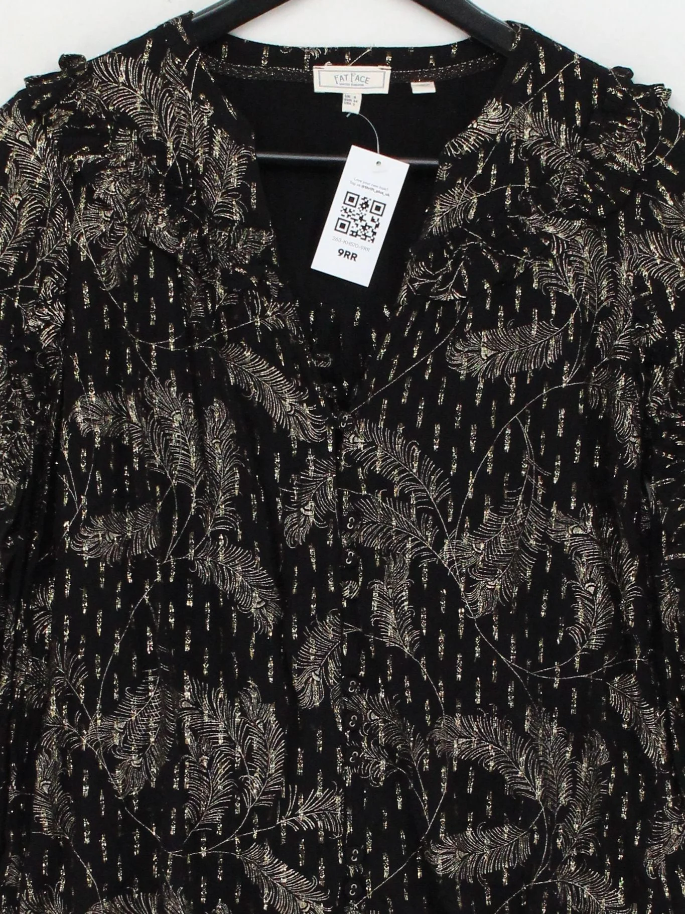Fat Face Women's Blouse UK 6 Black 100% Viscose Long Sleeve V-Neck Basic - Image 3