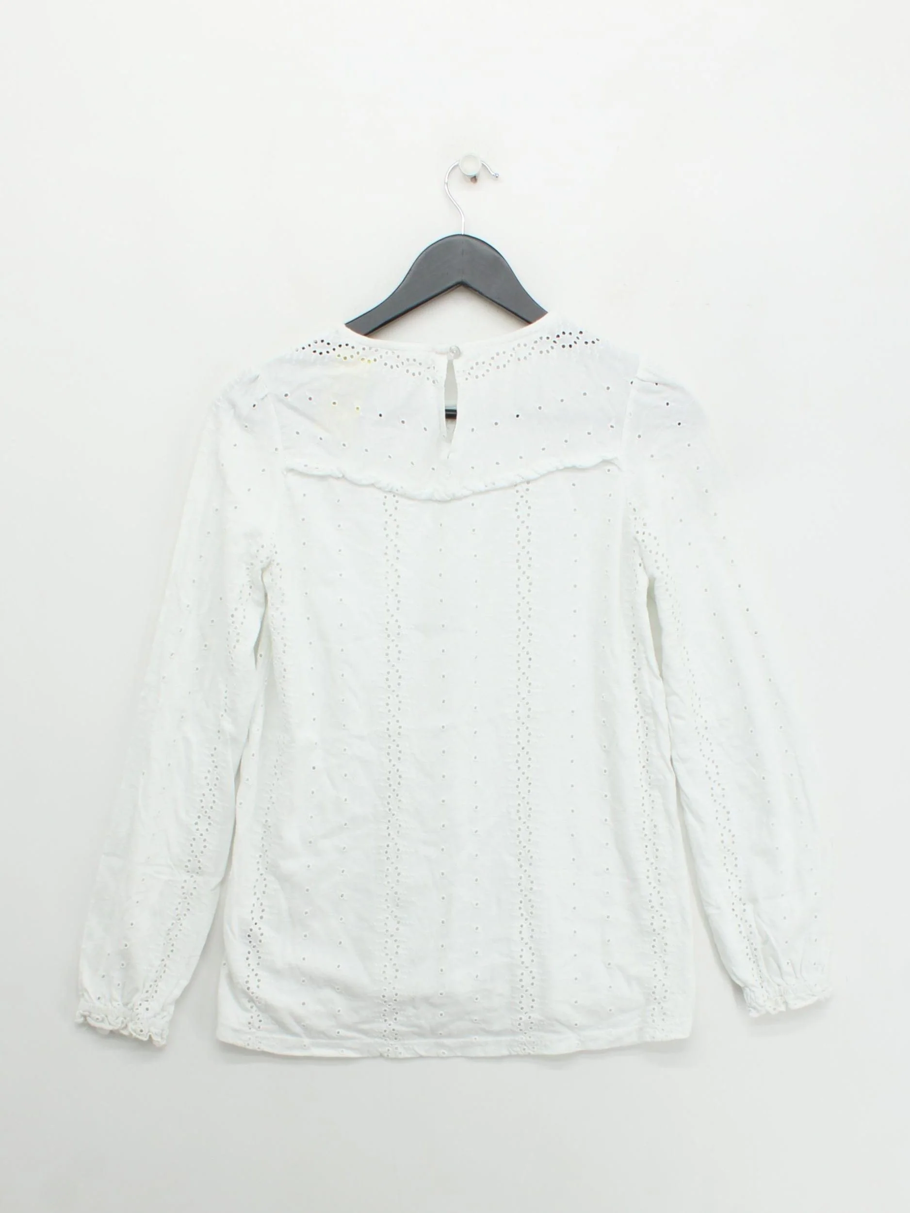 Fat Face Women's Blouse UK 6 White 100% Cotton Long Sleeve Round Neck Basic - Image 2