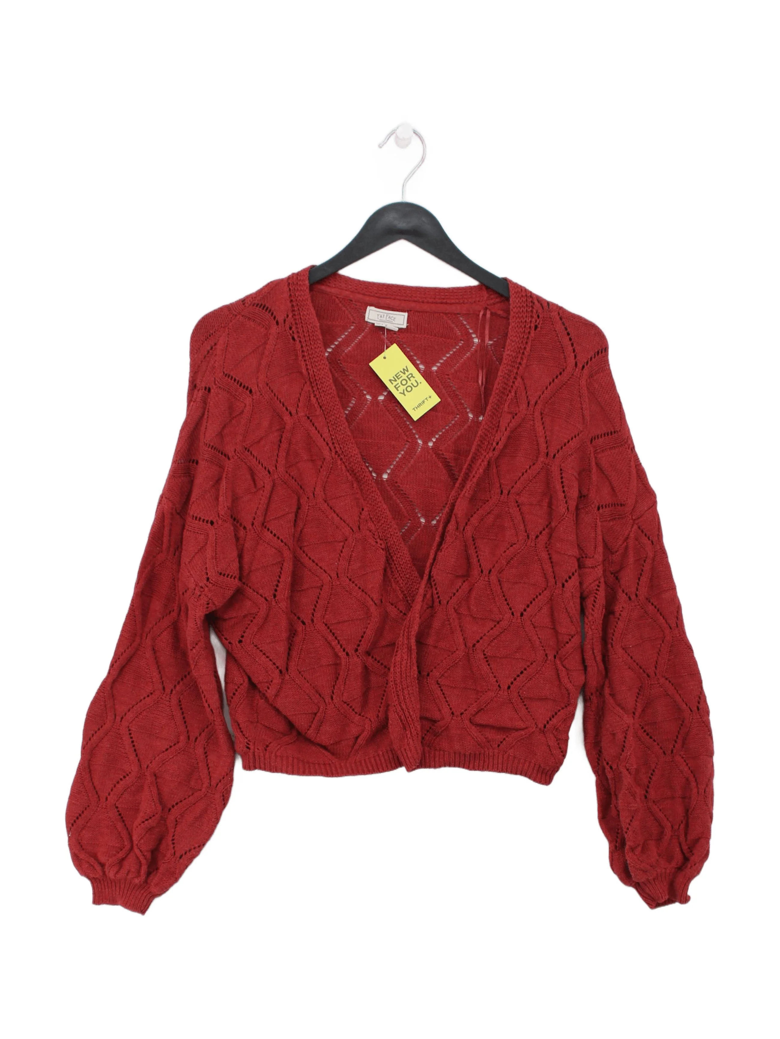 Fat Face Women's Cardigan S Red Geometric 100% Cotton V-Neck Cardigan