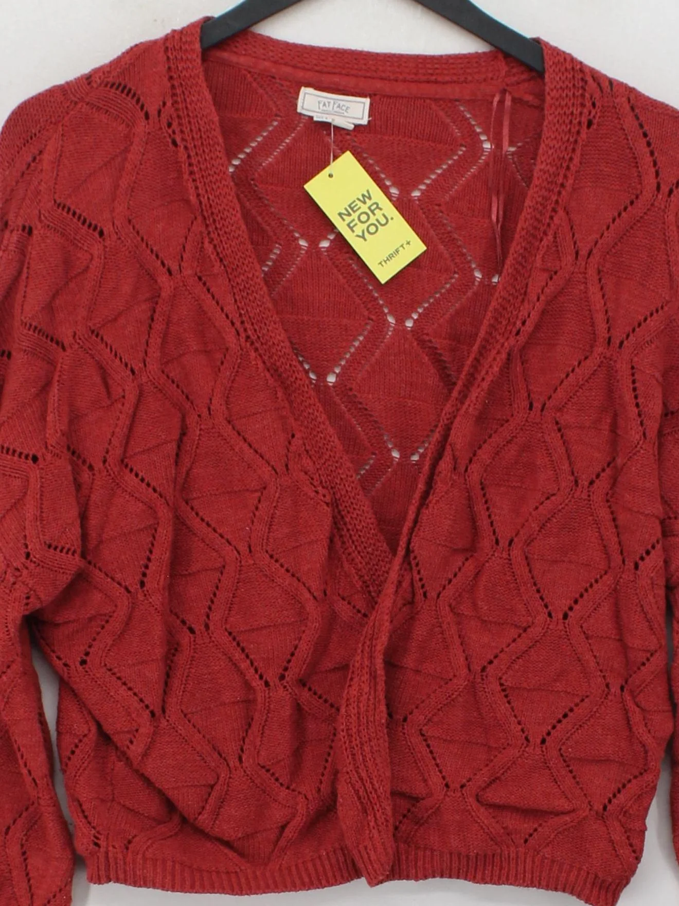 Fat Face Women's Cardigan S Red Geometric 100% Cotton V-Neck Cardigan - Image 3