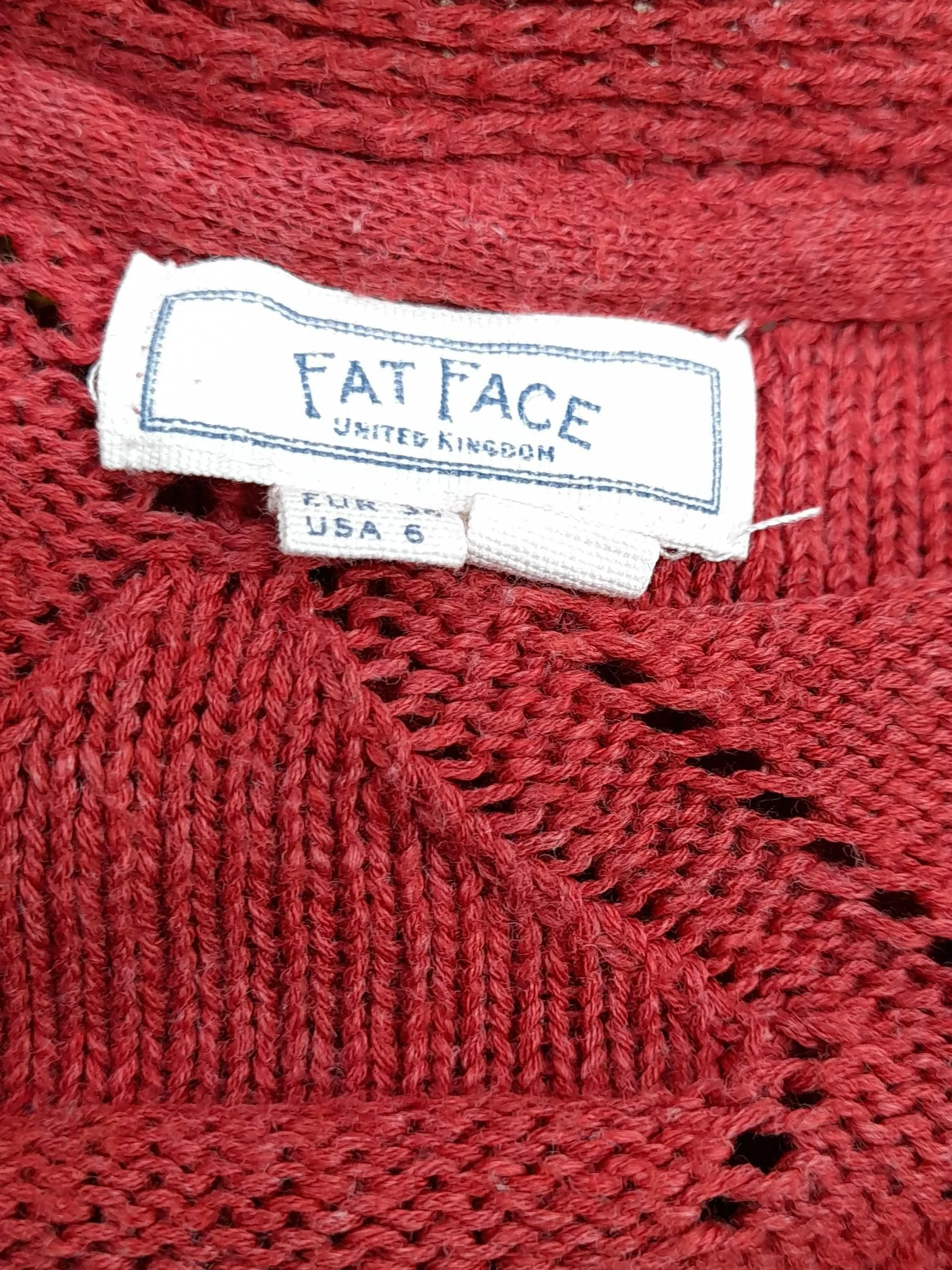 Fat Face Women's Cardigan S Red Geometric 100% Cotton V-Neck Cardigan - Image 5
