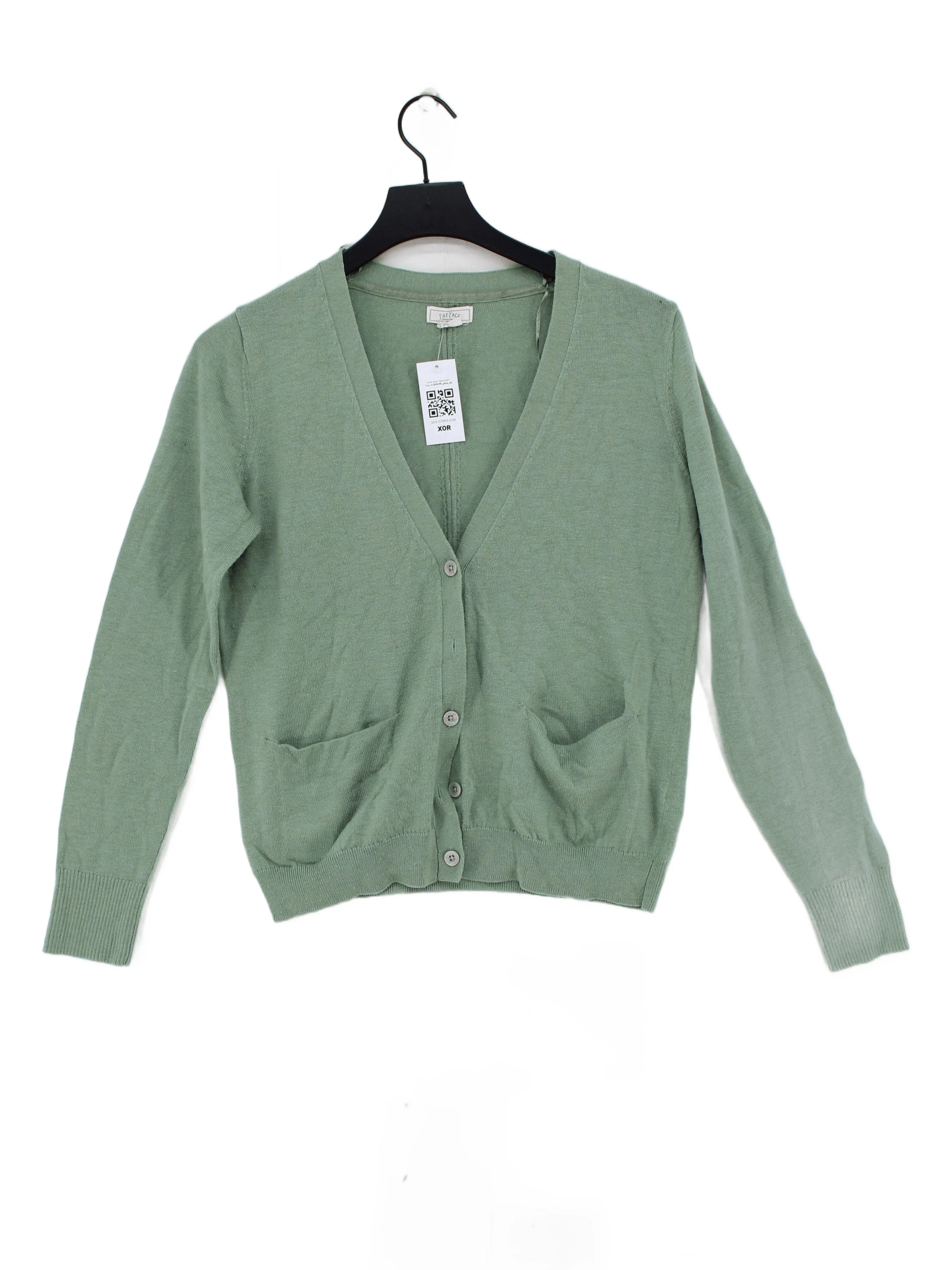 Fat Face Women's Cardigan UK 14 Green Polyester with Wool, Nylon V-Neck Cardigan