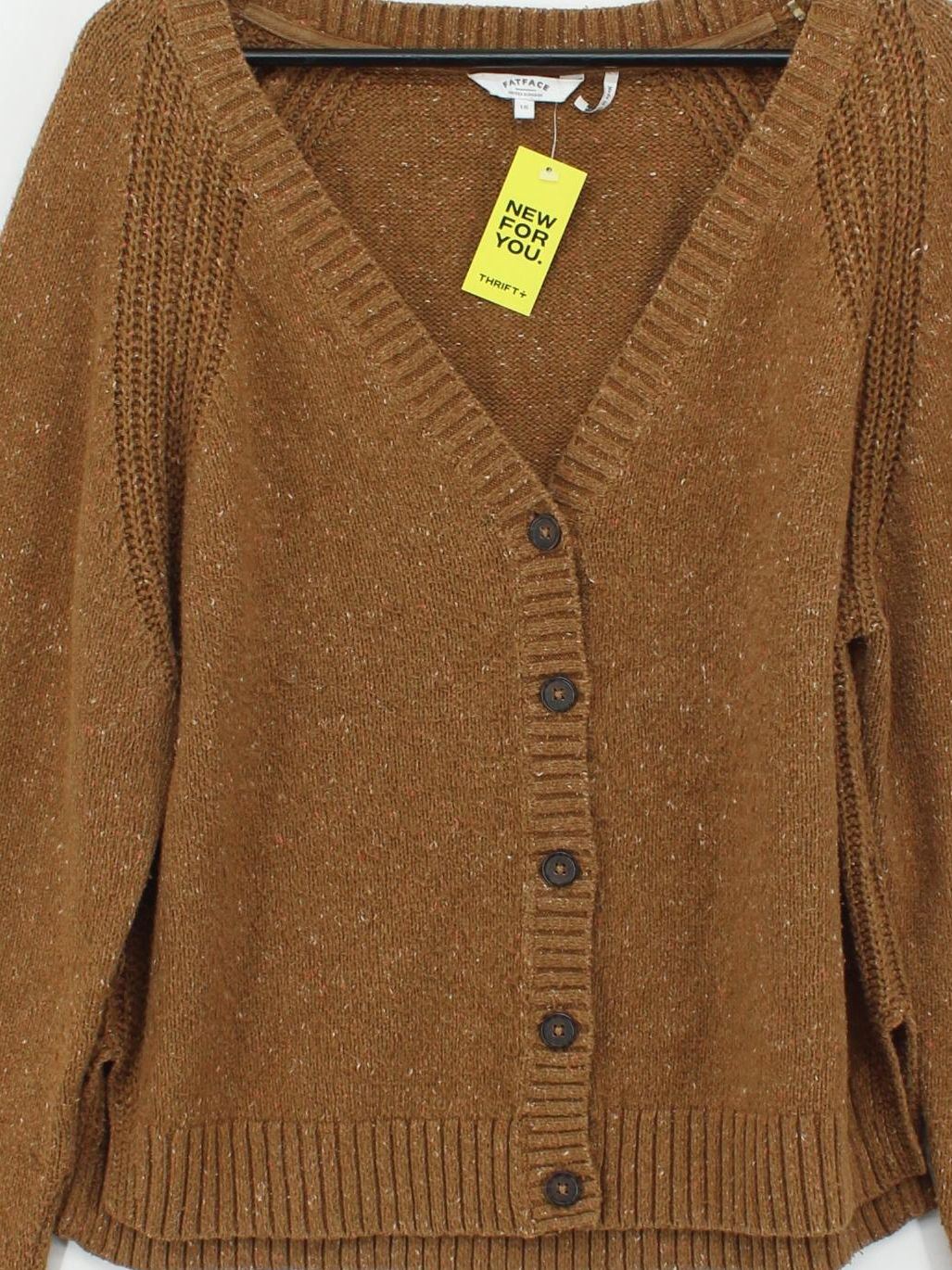 Fat Face Women's Cardigan UK 16 Brown Cotton with Acrylic V-Neck Cardigan - Image 3