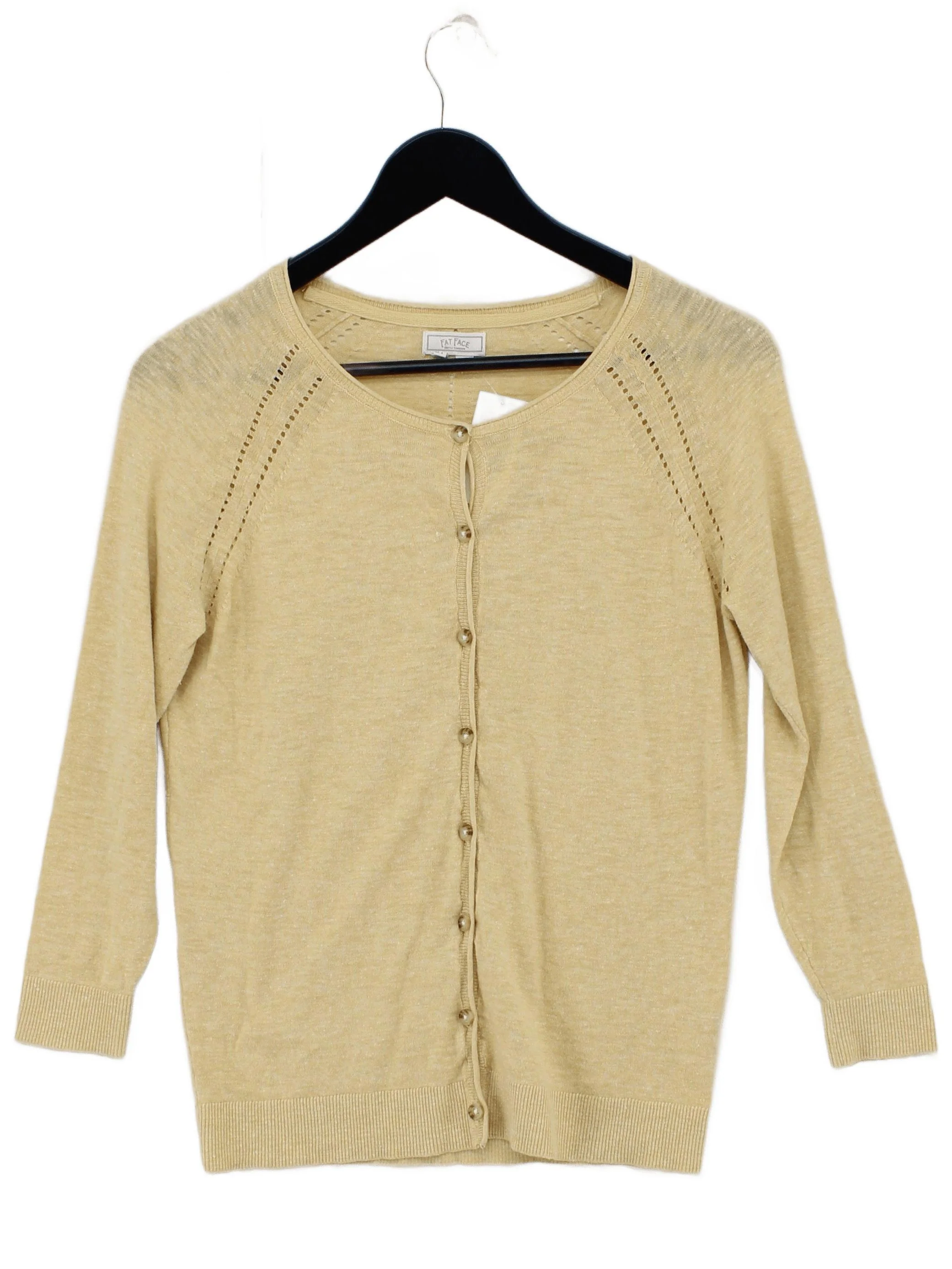 Fat Face Women's Cardigan UK 16 Yellow 100% Cotton Round Neck Cardigan