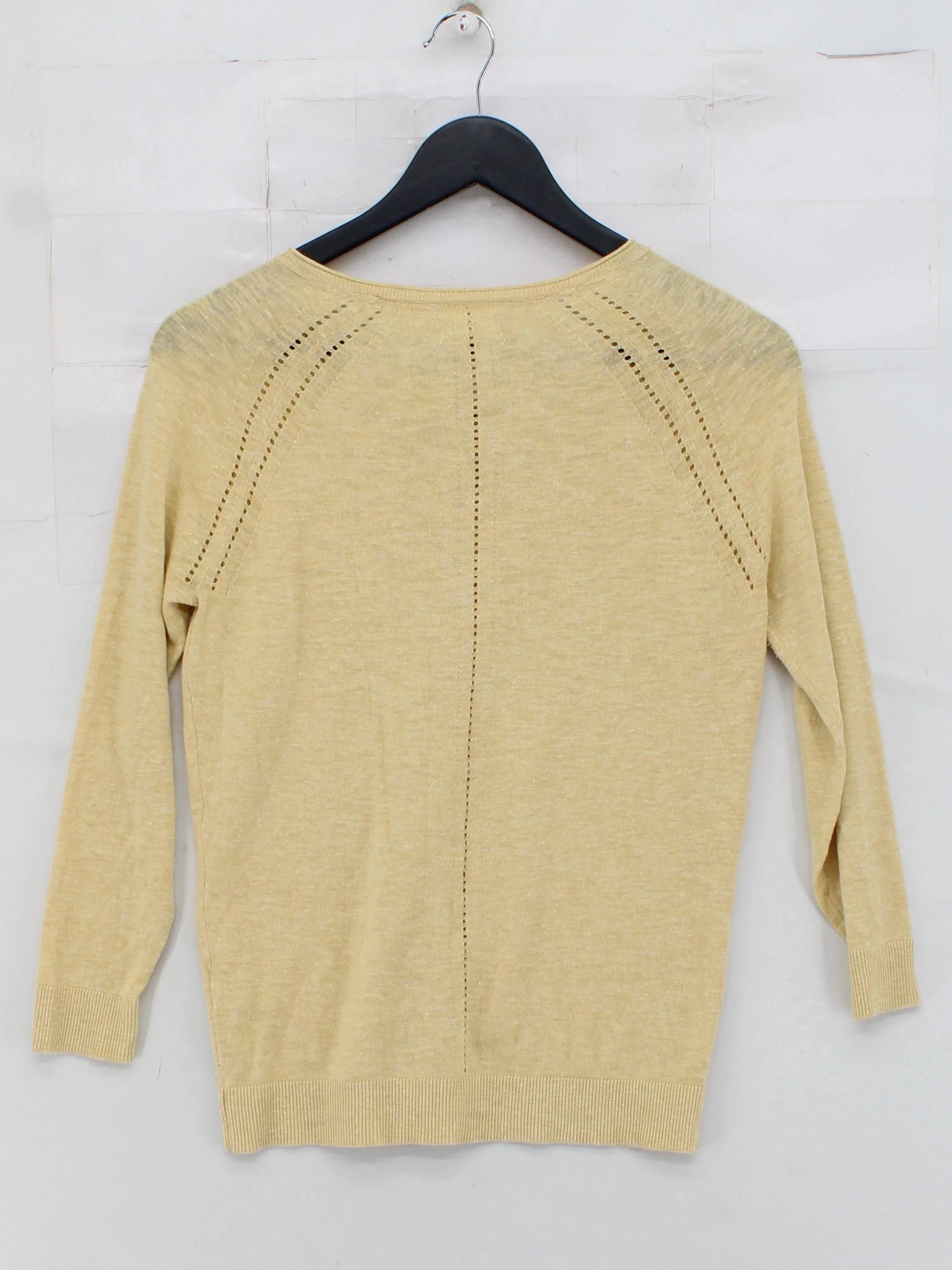 Fat Face Women's Cardigan UK 16 Yellow 100% Cotton Round Neck Cardigan - Image 2