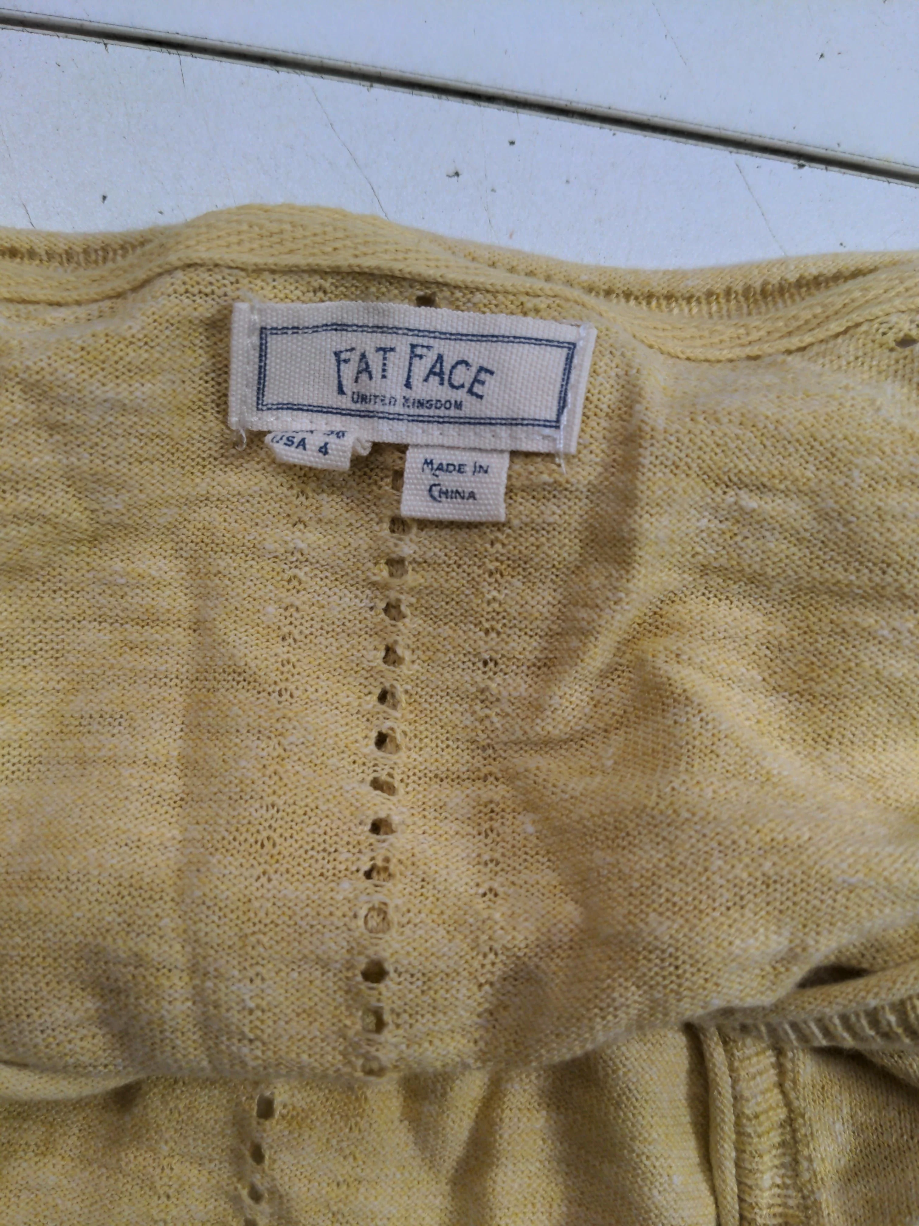 Fat Face Women's Cardigan UK 16 Yellow 100% Cotton Round Neck Cardigan - Image 5